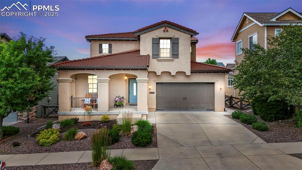 Not your average suburban nightmare. This is a Spanish-inspired, stucco-clad sanctuary with a tile roof—the architectural equivalent of a cashmere turtleneck: timeless & quietly superior. There’s a 3-car tandem garage with a twist: the tandem bay was previously an office and is now a gym. Whether you’re lifting weights or pacing on Zoom calls, it’s ready for peak versatility. Out back? A community trail—outdoorsy, but in a curated, controlled way. Plenty of space between you & the next house: private enough to feel serene, public enough to judge jogger outfits from your 2021 deck with stylish awning. It’s giving exclusive. Perfect for sunset parties or golden hour selfies. There’s also a gas line for the grill because even the grill needs options. Inside, the kitchen had a glow-up in 2019 with granite countertops & new backsplash, then leveled up in 2024 with stainless appliances—exactly the kind of aesthetic needed when pretending to cook. New flooring throughout the main level: beautiful & easier to clean if someone spills an artisanal mocktail. It’s giving “I hired a designer” without you having to hire one. The front room became a formal dining space, ideal for dramatic holiday meals with people you low-key adore. The gas fireplace is perfect for nights when your personality isn’t quite enough to warm the room. The primary suite is a personal spa retreat—with jetted tub, walk-in closet, & a 5-piece bath including double vanities. Because sometimes, one sink isn’t enough for all our skincare ambitions. Some of us have routines with layers. Plural. All this in Banning Lewis Ranch, an award-winning community with parks, trails, pools, & a community center. It’s basically a resort—with mail. So yes—tile roof, stucco exterior, 3-car garage flex space, upgraded kitchen, new floors, and no neighbors directly behind you. It’s extra. It’s everything. Just move in and try not to ruin it.