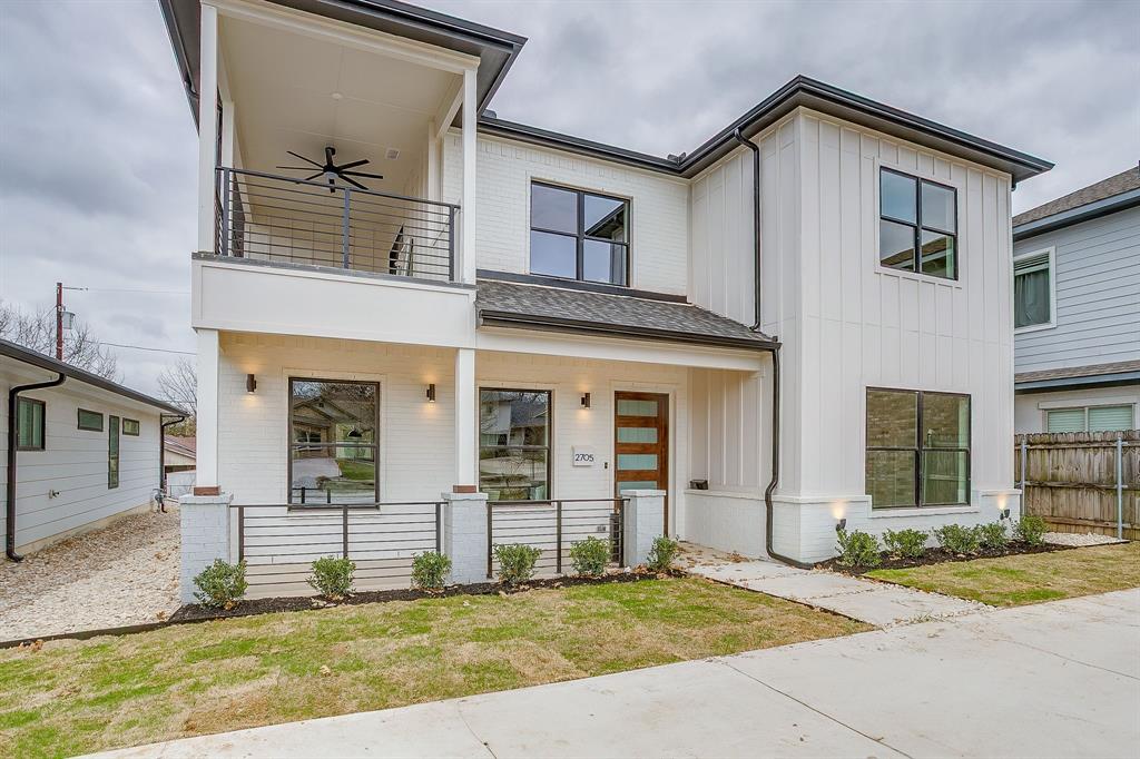 Stunning brand-new custom-built luxury home near TCU, offering 2,837 sq ft of thoughtfully designed living space with exceptional craftsmanship and high-end finishes throughout. Unlike typical builder-grade homes in the area, this property was designed with space, quality, and functionality in mind, creating a one of a kind opportunity in this highly sought after neighborhood.This impressive 5 bedroom, 5.5 bathroom home features extra-large bedrooms, private en suite bathrooms, oversized walk-in closet, and custom design features, providing comfort and privacy for every resident. The ideal floorplan includes two bedrooms on the main level and three upstairs, with 10’ ceilings downstairs & 9’ ceilings upstairs, creating a bright and open atmosphere throughout. The main level showcases a spacious open concept living, dining, and kitchen area perfect for entertaining, while upstairs includes an additional open den or office space.The chefs kitchen features pine shaker cabinetry, quartz countertops, full quartz backsplash, oversized island, stainless steel appliances, two side by side refrigerators, a large walk in pantry, and washer & dryer hookup with additional storage. Interior highlights include wood-look vinyl plank flooring throughout, faux wood beams in the living area, and designer accents rarely found in new construction.Outdoor living includes a 204 sq ft covered second-floor patio with ceiling fans & TV hookup, covered 140 sq ft front porch, and a large backyard ideal for relaxing or entertaining. The home also features professional landscaping front and back and a full irrigation system.Additional amenities include 5 off-street parking spaces, rear alley access, motion-sensor exterior lighting, and Ring doorbell.Located minutes from TCU, restaurants, shopping & much more, this home offers a rare blend of modern luxury, space, and location—unlike anything else currently available in this neighborhood.