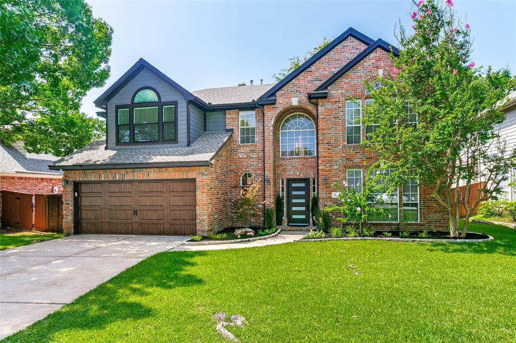 Sophisticated design meets everyday comfort in this beautifully updated 4-bedroom, 3-bath featuring soaring ceilings, an open-concept floor plan, and over 3,000 square feet of living space, located in the highly sought-after Lakeside Estates of Grapevine. A dedicated home office welcomes you just off the entry, complete with elegant modern French doors, custom picture-frame molding, designer lighting, and abundant natural light, creating the perfect space to work from home or enjoy a private study. The dramatic living room offers a floor-to-ceiling fireplace, modern iron staircase, and motorized electric shades. The remodeled kitchen features quartz countertops, a large island, stainless steel appliances, designer lighting, and plantation shutters. The luxurious primary suite boasts his-and-hers walk-in closets and a completely renovated spa-like bath with dual quartz vanities, a freestanding soaking tub, and an oversized frameless glass shower. Luxury flooring, updated designer finishes, and abundant natural light continue throughout the home. Step outside to the spacious backyard deck, perfect for entertaining or relaxing beneath mature trees. Beautifully updated and move-in ready, this home offers the perfect combination of elegance, comfort, and modern living in one of Grapevine's most sought-after neighborhoods.