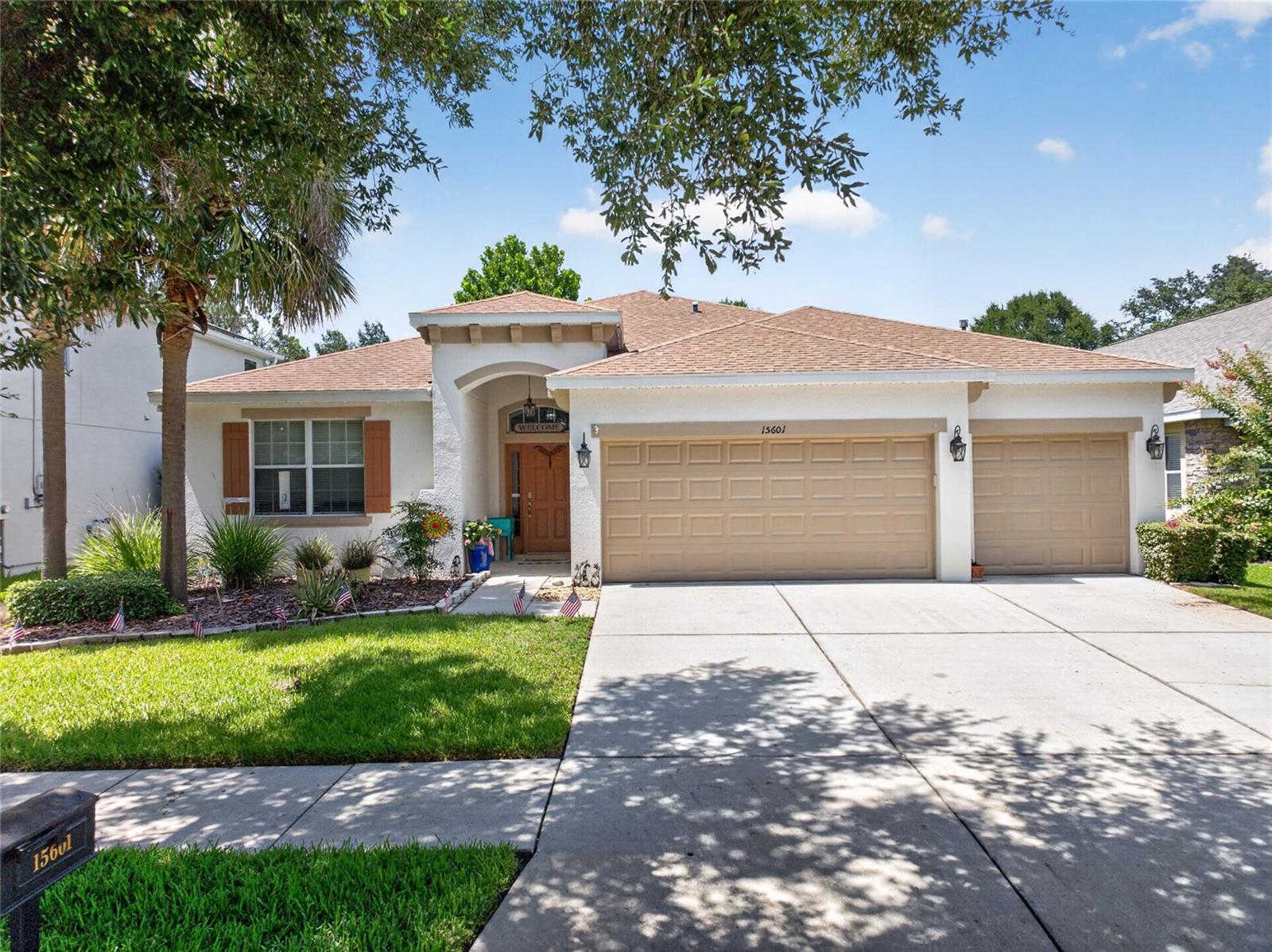 Centex Homes-built, 2,408 SF A/C, 3,232 Total SF, 4 Bedroom, 2 Bath, 3 Car Garage. Pebble Tec Saltwater Pool & Spa. Equipped with a $70,900 Franklin whole-home battery backup solar system (15 kWh, expandable) installed 2023, providing seamless power during outages and solar integration for energy savings. App-controlled monitoring, 15-year warranty(from purchase), capable of running the whole home during power outages for days. Gemstone lights installed on the front of the house are custom-programmable for year-round lighting, holidays, sports teams, and more both the solar system and Gemstone lights can be controlled right from your phone. Energy Efficient 15 seer AC installed 10/2023. Located in Starling at FishHawk. Great Room/Family Room with a Formal Dining area. Chef's kitchen features custom-crafted espresso maple cabinets, Cambria granite countertops, subway tile backsplash, and an extended center island/bar. LG stainless steel appliance package with a natural gas cooktop. This area of the home is filled with natural light through energy-efficient double-pane vinyl windows. Energy-efficient natural gas water heater and gas dryer hookup included. Owner's Suite (14 x 17) with 10' ceilings. Master bath features a stylish soaking tub, double sink vanity, travertine tile, and a walk-in shower. Ample-sized bedrooms 2 & 3 share a bath. Bedroom 4 has an en-suite bath and can serve as a guest suite. Starling at FishHawk offers A-rated schools and tons of amenities, including pools, nature trails, a clubhouse, parks, Publix, and restaurants — with easy access to I-75 for commuting.