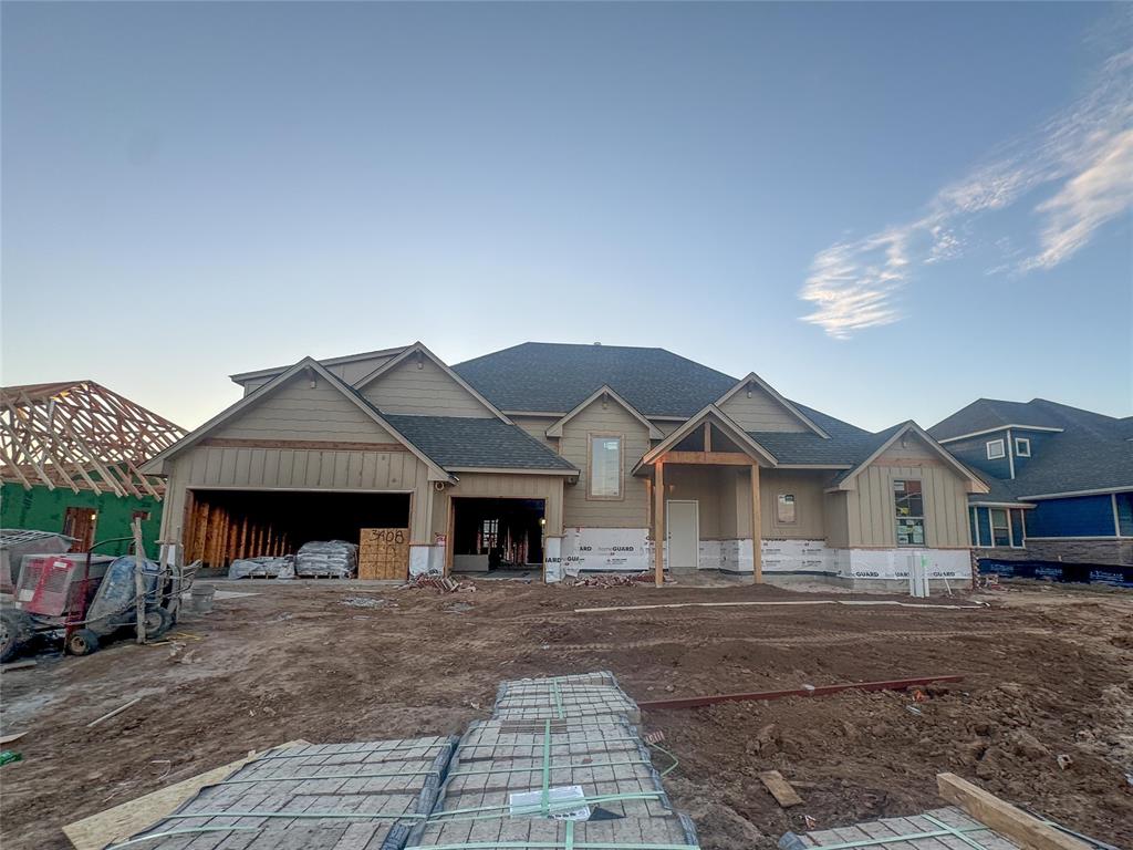 This Zade Bonus Room floor plan includes 3,105 Sqft of total living space, which features 2,850 Sqft of indoor space and 255 Sqft of outdoor living. This spectacular home offers 4 bedrooms, 3 bathrooms, a bonus room, a utility room featuring a utility sink, a mudroom, covered patios, and a 3-car garage with an in-ground storm shelter installed. The great room welcomes wood-look tile, a breathtaking cathedral ceiling with crows feet, a ceiling fan, a luxurious 3-panel sliding door with a 4' back patio extension, rocker switches throughout, and Cat6 wiring. The up-scale kitchen presents stainless steel appliances featuring a 5-burner cooktop and double ovens, 3 CM countertops, well-crafted cabinets to the ceiling with glass and lights in the uppers, cabinet hardware installed throughout, a corner pantry, decorative tile backsplash, more wood-look tile, exclusive pendant lighting, and a large center island equipped with a trash can pullout, dishwasher, and a spacious sink. The primary suite has a sloped ceiling detail with a ceiling fan, windows, carpeted flooring, and our cozy carpet finish. The primary bath includes a European walk-in shower with a rain shower head, a free-standing tub, a private water closet, a dual sink vanity with framed mirrors, 3 CM countertops, and a HUGE walk-in closet! Secondary bedrooms all feature high ceilings with a ceiling fan, spacious closets, windows, and carpeted flooring. Step outside to enjoy the covered back patio which offers a wood-burning fireplace, a gas line, and a TV hookup. Other amenities for this new build include our healthy home technology, a tankless water heater, a whole home air filtration system, R-44 insulation, and so much more!