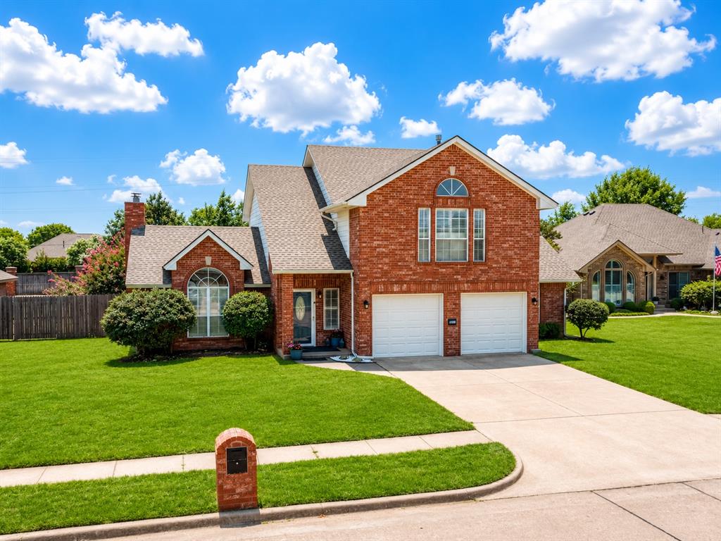 Assumable Loan 6.1%! Welcome to one of West Norman's most desirable neighborhoods Close to OU Campus. Situated in a highly sought-after school district with Roosevelt Elementary just across the street, this impressive 4-bed, 2.5-bath home offers over 2,000 square feet of beautifully designed living space that's perfect for growing families. From the moment you arrive, you'll be captivated by the home's grand presence. Step inside to a stunning living room featuring cathedral ceilings accented with wood beams, an impressive fireplace that serves as the room's centerpiece, elegant built-in bookshelves, & an abundance of windows for natural light. The kitchen is thoughtfully designed with a convenient breakfast bar that opens to the living room, updated appliances including double ovens, center island, generous counter space, painted white cabinet. The downstairs bedroom is generously sized with tall ceilings & is conveniently located next to a bathroom, making it ideal for guests, a home office, or multi-generational living. The primary suite is a true retreat, offering soaring ceilings, & an incredible three closets. The luxurious en-suite spa, features double vanities, a soaking tub, & a walk-in shower. The upstairs of the home has been updated with new carpet & the entire home has been recently painted. 2 additional bedrooms provide generous space & closets. Enjoy the covered back patio overlooking an expansive backyard. The first section offers a large lawn perfect for entertaining & play, while the rear of the property is shaded by mature trees. A storage shed provides additional space for equipment. The recently installed storm shelter offers added peace of mind. Refrigerator as well as washer & dryer to stay with home. Residents of Castlerock enjoy neighborhood amenities, a community pool & jacuzzi, walking trails, basketball court, & a large stocked fishing pond. This is a great opportunity to own a beautiful home in one of Norman's sought-after neighborhoods.