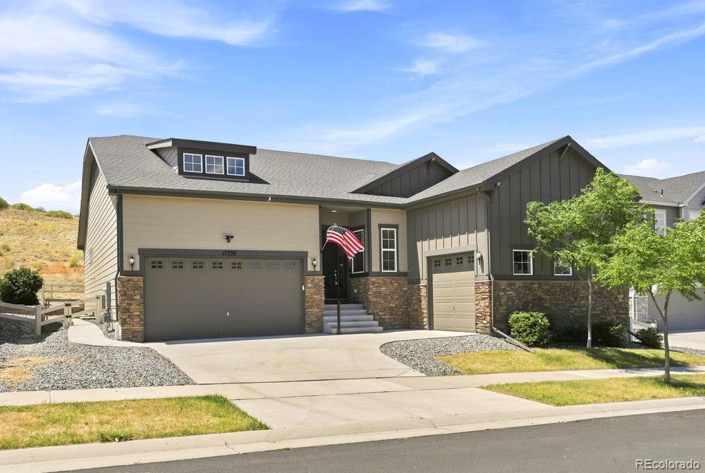 Anthology West - Great Ranch Style House Backs To Open Space, Almost Maintenance Free 4,800 Sq Feet, Main Floor 2,418 Sq Ft with Large Living Room With Gas Fireplace, Wired for Sound, Separate Dining Room, Kitchen Electric Stove (Gas Hookup Available In Cabinet), Rich Black Granite Counters, 24 Feet of Cabinets perfect for easy food prep and Storage Plus Pantry. Sun Drenched Breakfast Nook, Primary Bath has Walk-In Shower, Main Floor Laundry With Wash Sink, W/D Included, Plus Separate Cloths Closet/Mud Room,  2,418 Sq Feet, 10' ceilings, 8' Doors,   Lower Level Lots Of Sunlight In Huge Family Room, Plumbed for Wet Bar, Bedroom (#4) with Egress Window, Full Bath And Bedroom (#5) What was used as Theater Room with Egress Window Easy to make into a Bedroom (#5), Large Utility Room. 10Foor Ceilings. Garage 2 Car 23x19 with Ceiling 13' Tall,  PLUS Garage 1 Car 18x13. Wonderful Back Yard With Maintance Free Turf, Covered Patio Perfect For You To Relax at the  Firepit,  Richmond American Homes Built The DANIEL Model in 2018, Original Owner,2x6 Construction with Copper Plumbing. Anthology West - Stroh Ranch - Quite Community with Park & Swimming Pool 3 Blocks Away, Easy Access to School, Churches, 15 Minutes to I-25 & C470... Did you see the 3D Matterport Tour ?  Did you see the Drone of the Exterior ?  Please Call Norm Today To See This Great Ranch Style Home.  17758 E Emilia Dr, Parker CO 80134