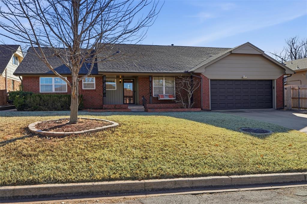 Charming home with great curb appeal! Great location for an active lifestyle. Close to Highway, Hefner trails and park. BRAND NEW ROOF and exterior paint. 3 bed 2 bath with living and dining. Living room has great fireplace with built ins , wood floors. Very spacious kitchen with new appliances (oven coming soon). This kitchen is large enough you could easily add an island. Kitchen also has a desk area/ or could be a coffee bar. Generous size bedrooms. Backyard has covered patio and concrete sidewalks all around. Addition concrete area for extra entertaining space. Large 10 X16  storage shed and underground storm shelter in garage. This house is a must see!