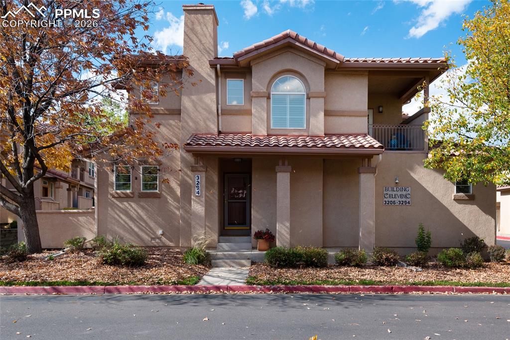 This condominium, located within the attractively landscaped The Courtyards at Quail Lake, has a newer (2023) furnace with humidifier, newer (2023) hot water heater, along with many additional improvements (see list). The ultra-convenient location affords easy access to entertainment venues including theaters, award-winning Cheyenne Mountain Zoo, Broadmoor Resort, Broadmoor World Arena, shopping, and downtown amenities. Nearby is tranquil Quail Lake, with a walking trail and other recreational opportunities. The light-filled floor plan, with an appealing entry foyer separating staircase from living room, provides the valued convenience of entering directly into the downstairs living areas. The organic appeal of low-maintenance, hypoallergenic wood flooring flows through both levels of the home.  The living room, with gas fireplace, adjoins the dining area. A sliding door accesses the walled-in patio. The updated kitchen includes refinished cabinets, exotic granite countertops, full porcelain tile backsplash, high-quality faucet, high-efficiency disposal, undermounted Blanco sink, and stainless steel appliances. Essential plumbing replacements are also found downstairs in the powder room. Both levels of the home have new window shutters, cordless blinds, and light fixtures. The upstairs laundry area includes washer and dryer (2023). Both bedrooms include ensuite bathrooms, refinished cabinets, exotic granite, undermounted porcelain sinks, and high- quality faucets. The primary ensuite bathroom includes a large tub/shower, dual sinks, and walk-in closet. The primary bedroom easily accommodates king-sized furniture and has a sunny flex space. The second bedroom has private balcony. The 2-car attached garage has new door opener.