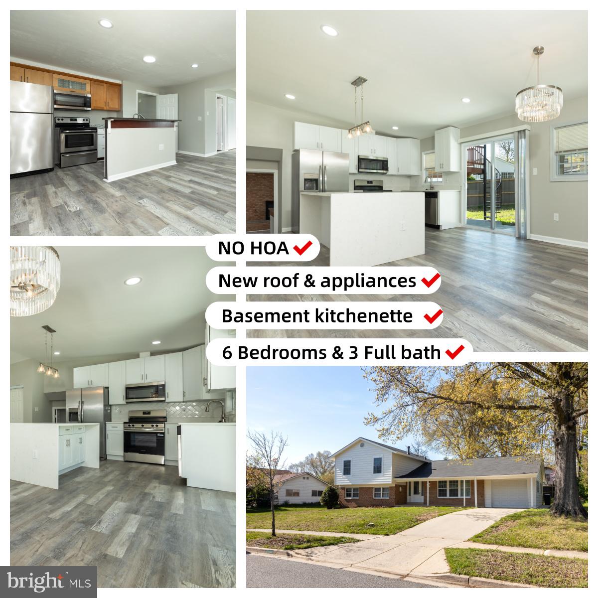 Welcome to this beautifully upgraded single-family home offering space, flexibility, and modern comfort. This spacious home features approximately 2,856 sq ft of finished living space across four levels, with 6 bedrooms and 3 full bathrooms, making it ideal for large households, multi-generational living, or additional rental potential. The home also includes a one-car attached garage and a welcoming front porch. Step inside to the main level, where you’ll find a fully upgraded modern open-concept kitchen featuring new cabinetry, stainless steel appliances, quartz countertops, and a large center island perfect for cooking and entertaining. The kitchen flows seamlessly into the living and dining areas, creating a bright and inviting gathering space. A sliding glass door leads directly to the backyard patio, offering easy access for outdoor dining, relaxation, or weekend gatherings. On the upper level, you’ll find a spacious primary suite filled with natural light, complete with a walk-in closet and private ensuite bathroom. The primary bedroom also opens to a large deck, which connects to the backyard patio via a metal staircase—creating a wonderful indoor-outdoor living experience. This level also includes three additional generously sized bedrooms and another full bathroom. The first lower level offers excellent flexibility with a separate entrance, a kitchenette, its own living and dining area, two bedrooms, and one full bathroom—perfect as an in-law suite, guest quarters, or potential rental income opportunity. The second lower level features a huge open family room with closet space, ideal for a recreation room, home theater, gym, or additional living area. The property sits in a convenient Hyattsville location close to many everyday amenities. Shopping and dining are just minutes away at The Mall at Prince George’s and University Town Center, both offering a wide range of retail stores, restaurants, and entertainment options. Outdoor lovers will enjoy nearby parks and recreation areas along the Northwest Branch Trail and community parks in the surrounding Hyattsville and Chillum neighborhoods. Commuters will appreciate the excellent connectivity. The home is just minutes from the Hyattsville Crossing Metro Station on the Green and Yellow lines, providing easy access to downtown Washington, DC. The area also offers convenient access to major commuter routes including Interstate 495 and U.S. Route 1, making travel throughout the DMV region simple and efficient. With its modern upgrades, flexible multi-level layout, and prime commuter location near DC, this home offers exceptional value and versatility.