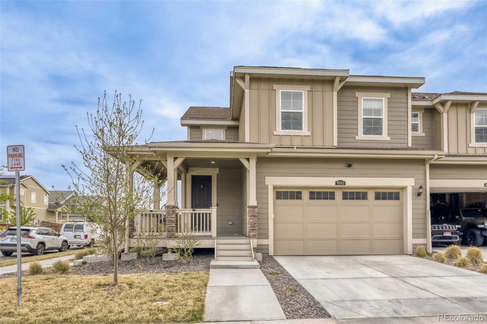 This charming 2-story paired home in Buffalo Highlands is on a great corner site and features 3 bedrooms, 2.5 baths, living room, dining & kitchen, loft, upper laundry, unfinished basement and 2 car attached garage.  Pride of ownership shines throughout.  The main floor boasts luxury vinyl plank flooring and carpeting, in the bedroom while wet areas are tiled.  The kitchen is open to the living and dining area - perfect for entertaining - and has beautiful slab granite counters & island, stainless steel appliances, glass tile backsplash/accents and a walk-in pantry.  Additional features include Groove lights, Blink security system, home MyQ for the garage and Level app for the front door lock. The loft is a great space for a secondary gathering spot or a study area.  Relax after a long day on the covered rear deck or people watch from the covered wrap around front deck.  Neutral tones make it easy to picture yourself calling this one home.  Finish the basement for even more living space.  Buyer to assume the solar lease. Close to shopping, dining, entertainment and other amenities. Quick access to 96th & Tower Rd.  A short jaunt to get to Second Creek Open Space and Rocky Mountain Arsenal Wildlife Refuge & the city is putting in a large park by 90th & Telluride.  Other schools close to the home are Capstone K-8 and opening in 2027 is Rocky Vista High School, Experience all that this great community has to offer.  Don't miss your opportunity.  This home won't last long.  Welcome Home.