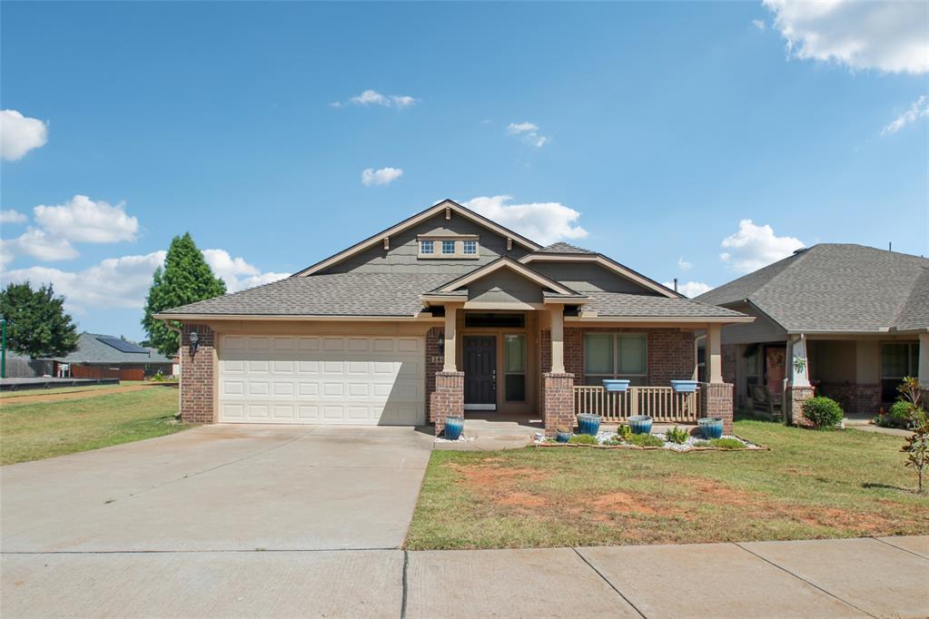Well-designed 4-bedroom home with a dedicated office/study in Greenleaf Trails! The office sits at the front of the home with glass French doors for privacy. Open-concept layout connects the kitchen, dining, and living areas. Kitchen features a center island with breakfast bar, pantry, quartz countertops, and stainless steel appliances. The primary suite includes double vanities, a garden tub, separate tiled shower, and walk-in closet. Three additional bedrooms and a full bath are located down a separate hallway at the back of the home. Additional highlights: mud bench, in-ground storm shelter in garage, full guttering. Located next to the neighborhood playground; community also offers a splash pad and walking trails.