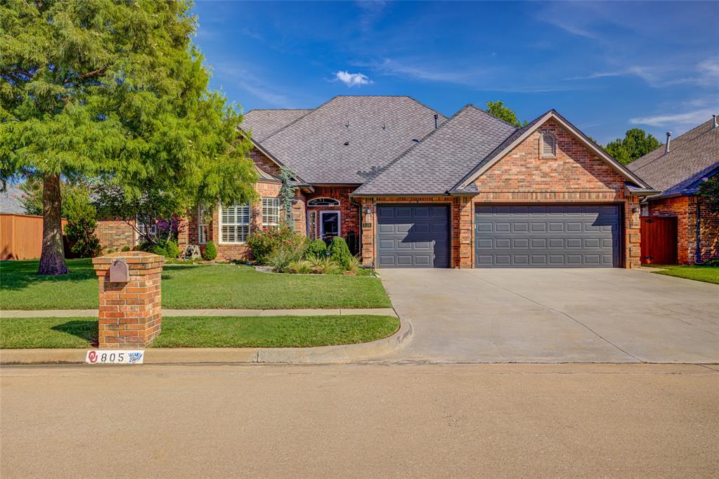 BROOKHAVEN BEAUTY AT ITS BEST!!  Sprawling home all on one level with a beautiful yard, pool & cabana.  What an oasis.  Home update features include high end Cambria Quartz in kitchen, 2 baths and utility room. Cambria Quartz backsplash in the kitchen along w/matte finish quartz at the breakfast bar.  All Delta faucets, new kitchen ice maker, high end dishwasher, designer hardware, designer light fixtures, porcelain deep farm sink, oak wood floors throughout with carpet in the bedrooms. Plantation shutters throughout the West side of home, Kitchen & den windows replaced w/picture windows to take in the view of the inground pool and landscaped backyard.  Other updates include Bronze round gutter downspouts, Class 4 roof with designer shingles installed in 2022,  Hickory wood mantle and fireplace with custom screen enclosure.  Utility room includes a deep sink with tons of storage and a hanging area for coats, backpacks etc.  Both HVAC units upgraded to 4 Seer and 3 Seer in 2023. Two 50 gallon hot water heaters with recirculation pump for instant hot water, Central Vacuum, Primary bedroom is extra large with adjoining study with french doors, perfect for office, den, nursery or sitting room. Primary has sliding doors to the patio in case you feel like a midnight swim, huge walk in closet and reading lights with remotes for your bed. extra bedrooms are quite large with great closets.  Lots of tray ceilings & crown molding, thick baseboards, Bath tile in both hall baths redone with designer tile. 8 TV's including 2 with sound bars. 85 inch covered TV on back patio for OU game days. Backyard has a 260 sq ft heated & cooled cabana perfect for parties, man cave or separate office. Inground heated pool, w/ beautiful lighting and , firepit, gas hook up for the grill, 8 ft privacy fence, great ceiling fans, trampoline and basketball area. Mature landscaping,  3 car garage w/insulated doors, 2 openers & storm shelter.  Easy access to I-35, University & Downtown eateries & art.