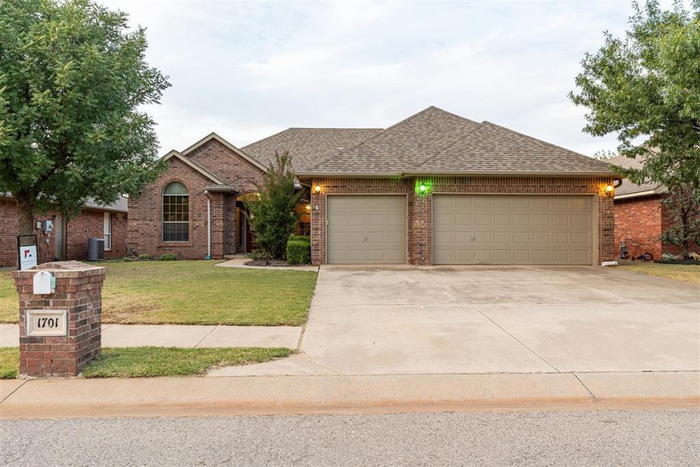 Nestled on a quiet road leading into a cul-de-sac in the heart of Settlers Crossing, this beautifully updated home offers privacy and charm with a spacious backyard backing to a serene greenbelt. Featuring 3 bedrooms, 2.5 baths—including a convenient Jack-and-Jill setup—a dedicated study, and a 3-car garage, the layout is both functional and inviting. The kitchen shines with granite countertops, stainless steel appliances, and an upgraded gas range, while the cozy living area boasts a fireplace and window blinds throughout. Recent upgrades include new carpet, fresh exterior paint, gutters, and a built-in tornado shelter. Enjoy outdoor living on the covered patio and take advantage of the nearby community park and fishing pond—just a short walk away. Located within the highly acclaimed Deer Creek school district, this home is perfect for families seeking comfort, convenience, and a welcoming neighborhood.