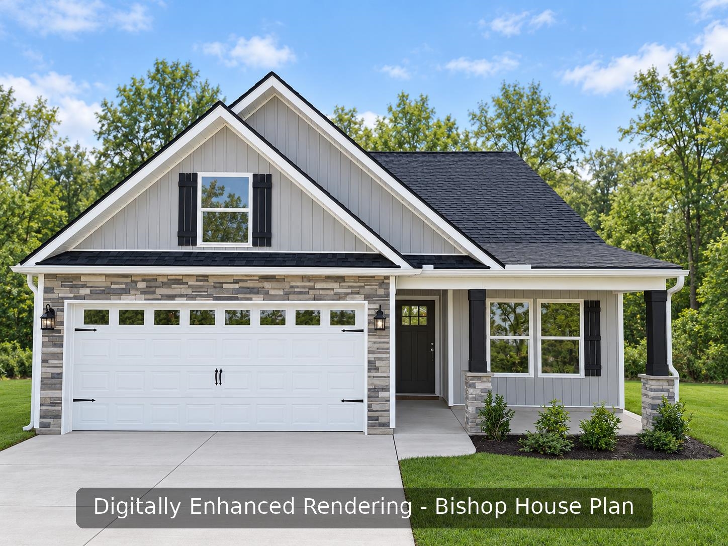 Under construction! Enchanted Homes' popular single-level Bishop plan in Cleveland Meadows, approx. 1,456 heated sq ft with 3 bedrooms and 2 full baths. The open living, dining and kitchen area features a propane fireplace with tile surround and recessed TV niche, and LVP flooring that runs through the living room, kitchen, dining and halls. The kitchen offers granite counters, stained cabinets with crown molding and stainless appliances. The owner's suite has a tray ceiling with crown and rope lighting, a walk-in closet and a walk-in shower, and the hall bath also has a walk-in shower. Outside: vinyl shake and stone accents, front porch, 2-car garage, back patio and sodded yard. Heat pump and 30-year architectural shingles. Est. completion spring 2027.
