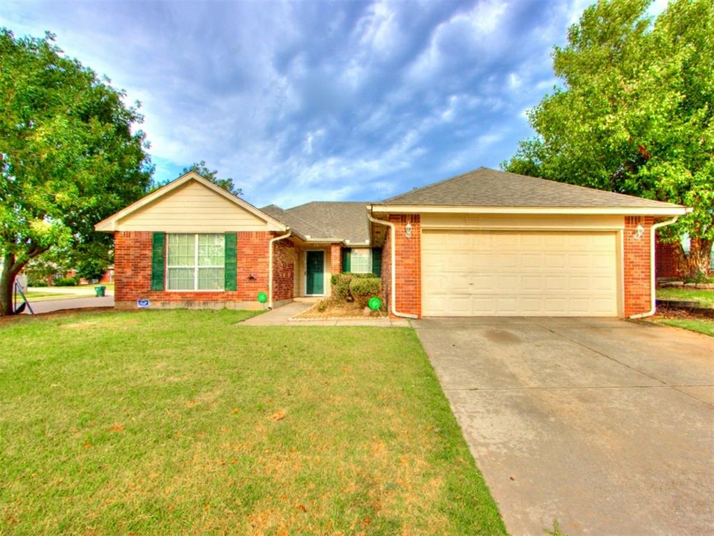 Gorgeous and charming home in the highly esteemed Tecumseh Ridge Addition of East Norman. Wood-Look flooring throughout the common areas with a well designed "L" Shaped layout with dining nook overlooking living across cozy breakfast bar and flowing seamlessly into the kitchen. Living room boasts fireplace, kitchen features pantry, and dining opens to back yard. Primary bedroom offers private bath with double vanity, jetted tub, and separate glass surround shower - plus walk in closet. Laundry room pass through and large back yard with covered patio. Welcome home to charming comfort.