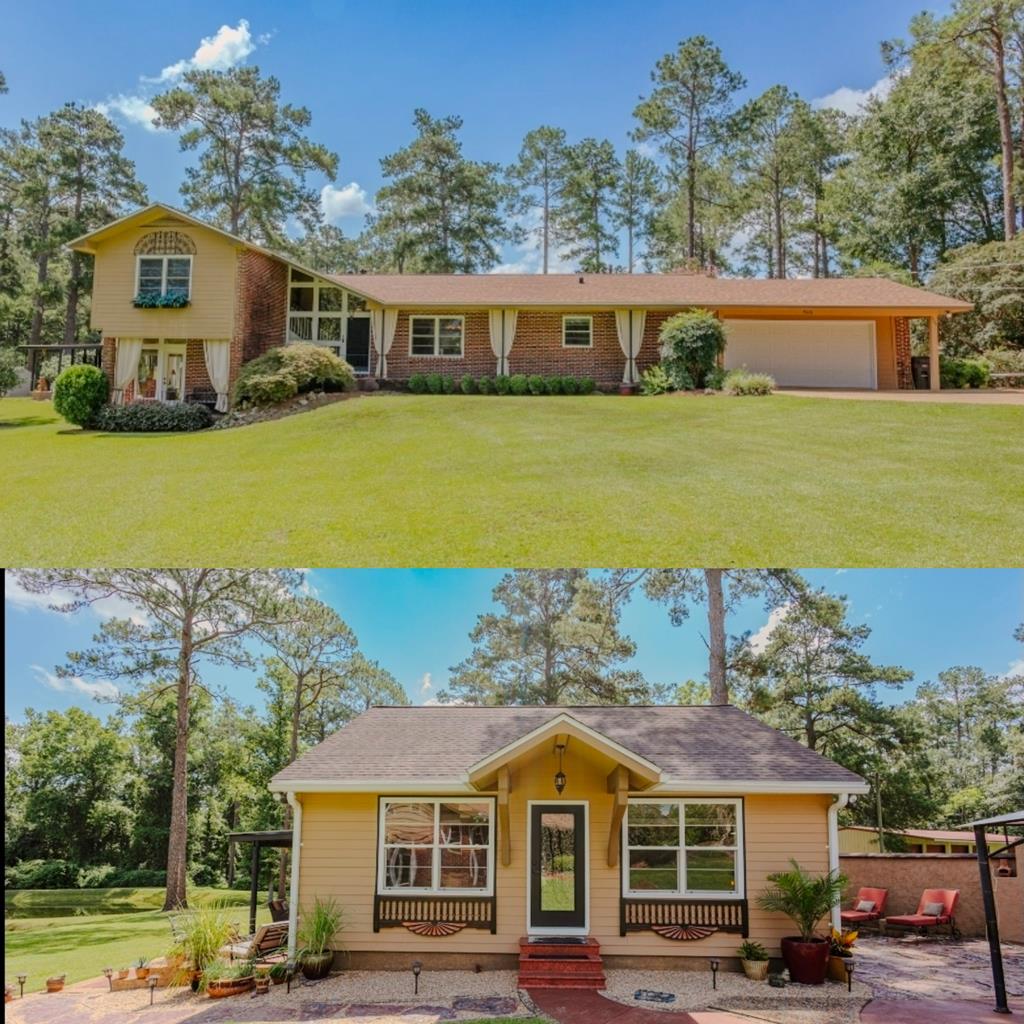 MUST SEE TO BELIEVE! A rare in-town retreat where privacy, natural beauty, and thoughtful design come together on 2.88 beautifully landscaped acres with a MAIN house & GUEST cottage. Centered around a picturesque pond and surrounded by professionally designed landscaping and an impeccably manicured lawn, this one-of-a-kind property offers a peaceful setting just minutes from schools, healthcare, and everyday conveniences.    The approximately 2,018-square-foot tri-level MAIN home completely remodeled in 2013(including new wiring, plumbing and insulated windows) is designed to embrace the outdoors with abundant windows that frame stunning pond views throughout and has 3 bedrooms & 2 bathrooms. The main level features a cozy and inviting kitchen, breakfast room and dining area, along with the private primary suite. Just a few steps down, the spacious living room is highlighted by a gas log fireplace and dramatic floor-to-ceiling windows that create a seamless connection to the surrounding landscape. Upstairs, two additional bedrooms share a well-appointed hall bath, providing comfortable accommodations for family or guests. New roof installed in May 2026.       The 862-sf GUEST cottage built in 2016 is appointed for long term or short-term needs including spacious living, bedroom, and eating areas all within the open concept design. The kitchen has all you need to prepare meals with a small refrigerator, two induction cook tops and a microwave.  The bathroom has a double sink vanity, separate shower plus a large soaking tub. The oversized walk-in closet is useful to the current owner by using part of the split closet as an office. Easy access to the pond view, patios (one which is covered) through the kitchen side door to enjoy the beautiful landscape. The cottage is situated just steps from the Main house back porch and is conjoined with beautiful pathways leading to a seating gazebo and grilling gazebo overlooking the amazing yard, including a Mediterranean inspired wall with built-in fireplace and storage.       Outdoor living further enhanced with a charming pergola complete with a fireplace, and a unique entertaining opportunity through the garage glass-paneled garage doors that open to the backyard, creating an ideal setting for gatherings in every season.     Whether you're entertaining guests, enjoying quiet evenings by the fire, or simply taking in the beauty of the professionally landscaped grounds, this exceptional property offers a lifestyle rarely found within the city limits. A truly special opportunity to own a private oasis with timeless appeal and unmatched outdoor beauty.