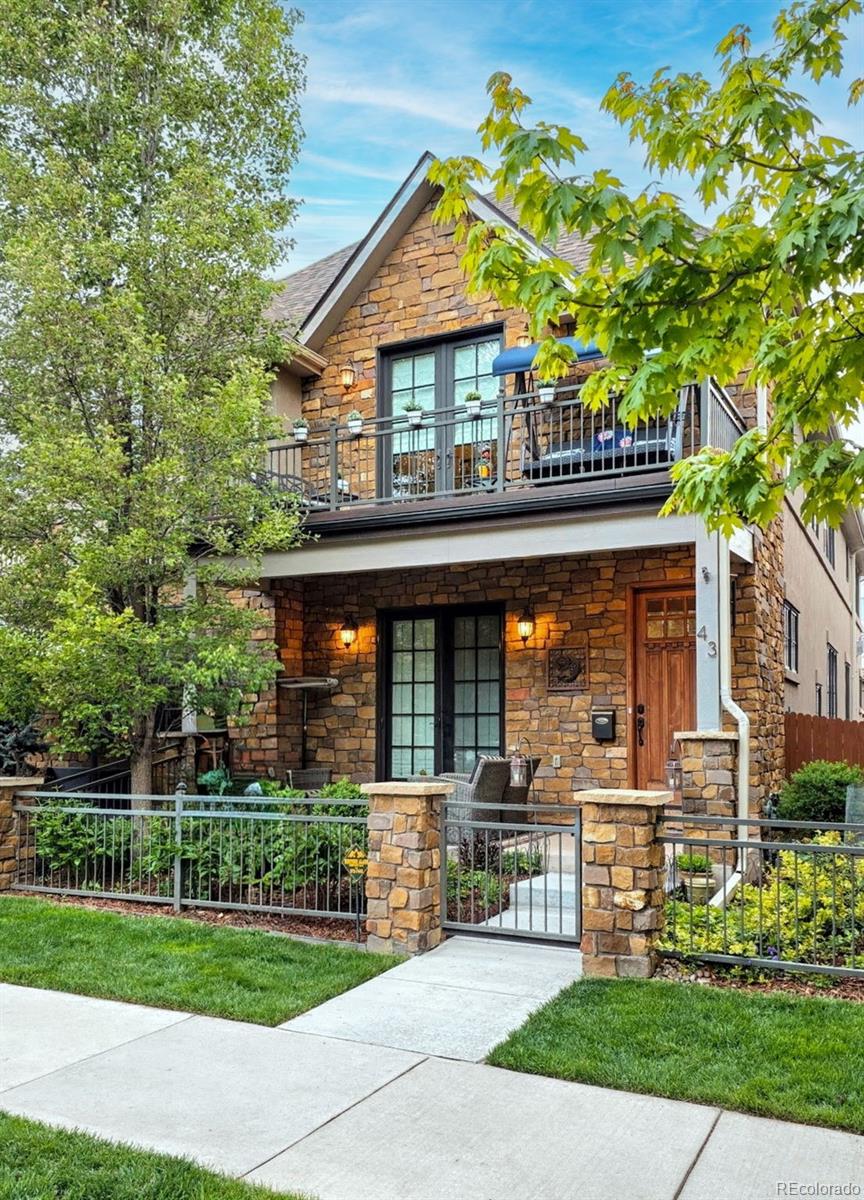Nestled on a quiet, tree-lined street in one of Cherry Creeks most sought-after neighborhood, this elegant residence offers the perfect blend of timeless craftsmanship and comfortable living.  Meticulously maintained by its original owner.  This home welcomes you with an inviting, covered front patio—a perfect cozy nook for morning coffee behind a stylish, low-profile fence. Step through the charming front door that flows into the living room boasting French doors to covered front patio designed for indoor-outdoor entertaining for year-round enjoyment. The spacious dining area transitions into a gorgeous, open-plan expansive kitchen featuring abundant cabinetry and top-tier appliances with a gas stovetop.  The kitchen opens into a cozy, fireplace-anchored family room and extends to an outdoor patio, creating a bright, interconnected living space perfect for entertainment. Upstairs, the luxurious primary suite offers a peaceful retreat with combination vaulted ceiling, skylight, 2-sided fireplace that adjoins the five-piece bath, glass-enclosed shower, dual vanities and a generous walk-in closet. Two additional en-suites, one enjoys a private balcony with a ¾ bath and the other ensuite enjoys a full bath. Centrally located laundry room with cabinetry and sink between bedrooms completes the upper level. The finished basement with soaring ceilings expand the home with a recreation area, media room, full bath, bedroom/optional fitness room.  Additional highlights; Oct 2024 Class 4 asphalt shingle roof, attached two-car garage "dry walled, epoxy floor", in-ceiling speakers and much more.43 S Monroe Street offers a lifestyle of convenience, luxury & vibrant community with NO HOA in Cherry Creek just moments from renowned restaurants, upscale boutiques, Cherry Creek Shopping Center, seasonal farmers markets and much more all nearby.   Outdoor enthusiasts will love immediate access to Cherry Creek Trail, providing the perfect setting for running, walking and biking.