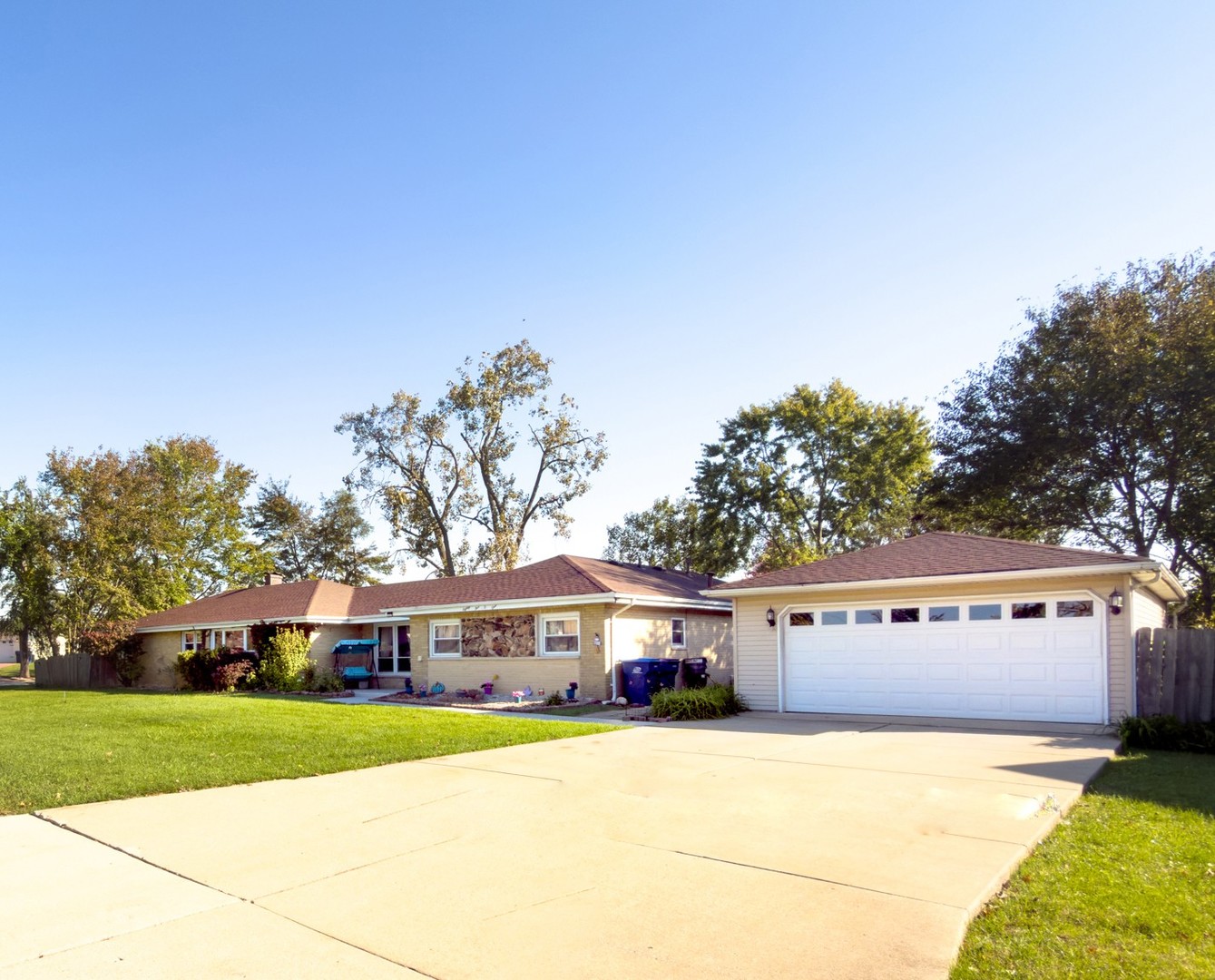 Rare opportunity to buy this large move-in ready expanded brick ranch (approx. 2,360 sq ft) on nearly 1/2 acre (0.47). Huge 38ft X 19ft garage (should fit 4 cars tandem). 4 bedroom 2 bath split floor plan has been ideal for a separate in-law arrangement in the past. Main bedroom with walk-in closet and private bath. Kitchen is only a few years old. XL family room with kitchenette/bar area for potential 2nd kitchen. Well maintained by long time owner. Lots of updates: Main furnace and a/c 2024. Addition furnace 2026. Addition a/c 2020. Two hot water tanks 2024. Kitchen and kitchen appliances 2023. Washer 2026. Some windows 2023. Garage door 2024. Extra attic insulation 2026. New roof 2023. Be among the 1st to view this unique home and move in before the holidays. Park/play ground and walking trail right next door. Easy access to highways.