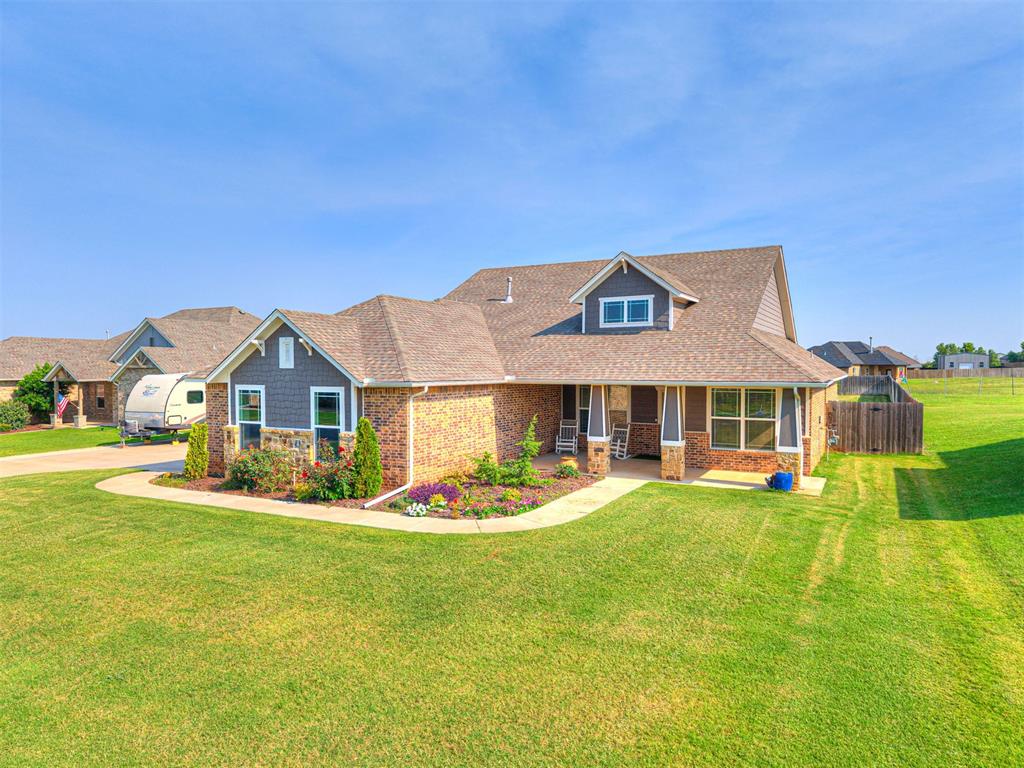 Charming Bungalow-style home on over 1/2 acre(MOL) in Edmond Schools, sits ready and waiting for you! Offering a perfect blend of charm and space, this thoughtful layout includes an open-concept kitchen/living/dining (or extra living) perfect for relaxing with friends and family.  Work from home?  The bright-light study is sure to please.   The huge formal dining can also easily be used as an extra living space.  Your choice!  The kitchen is a crowd pleaser with everything you need to whip up your favorite dish while chatting with your guests in the open living space.  Imagine yourself relaxing in your spacious primary suite or soaking in the spa-like bath.  The primary closet is enormous!  Think of the fun you can have expanding your wardrobe.  Two other bedrooms, full bath, powder bath, and laundry complete the plan.  The expansive back yard, with covered patio, storm shelter and outbuilding, has plenty of room to roam, ideal for outdoor gathering, gardening or simply enjoying some extra space to breath.  Highland Meadows is just minutes from most North Edmond amenities.  Don’t miss your chance to own a slice of country charm!