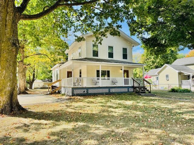 Welcome to this Stylish Vermontville Gem, which Sits on a Massive Double Lot and is Move-In Ready. This Spacious Four Bedroom, Two Full Bathroom Home has been Updated within the Past Five Years to Include, but not Limited to~ New Plumbing, Drywall, Windows, Vinyl Siding, Flooring, Cabinets, and Counter Tops. Before Entering, You are Welcomed with a Large, Covered, Wrap-around Porch~ Perfect for Relaxing, even in the Rain. Setting Foot Inside, You are Greeted with the Roomy and Bright Open Floor Plan, which is Great for Hosting. Suited just off from the Kitchen, is a Peaceful Deck, which could be Home to Grilling, or just to Enjoy the Serene Back Yard. The Main Floor is also Home to Two Bedrooms, and a Convenient Full Bathroom. Meandering Upstairs, You will Find The Large Primary Bedroom, Highlighting a Spacious Walk-in Closet, along with the Fourth Bedroom, and the Second Full Bathroom.Continuing to the Outside, there is an Ample Barn which is Appreciable for Storage. There is also Central Air, and All Appliances listed, Stay.