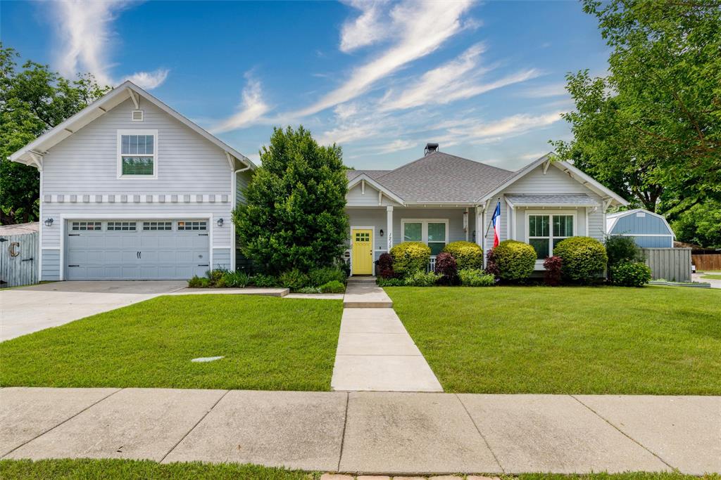 Charming Home on Corner Lot in Historic Downtown McKinney Area. Welcome to your dream home with gorgeous curb appeal and a covered front porch that faces east, perfect for enjoying your morning coffee with a sunrise. Situated on a spacious corner lot, this beautifully designed 4-bedroom, 3-bath home blends modern convenience with the timeless charm of McKinney’s historic district. Step inside to stunning wood floors and a thoughtful layout featuring a private study with French doors, an open-concept dream kitchen, and a spacious dining and living area centered around a cozy fireplace. The split-bedroom floor plan offers two bedrooms on one side and a luxurious primary suite on the other, all on the main floor. Upstairs, a large flex room with a full bath provides endless possibilities—use it as a fourth bedroom, home office, guest suite, or gym. Enjoy outdoor living on the expansive covered back patio, plus a handy storage shed and two separate driveways offering extra covered parking. With abundant storage and space for everyone, this home truly has it all. Located just minutes from the vibrant McKinney Square, you’ll enjoy boutique shopping, wine bars, top-rated restaurants, and year-round community events. This isn’t just a home—it’s a lifestyle.