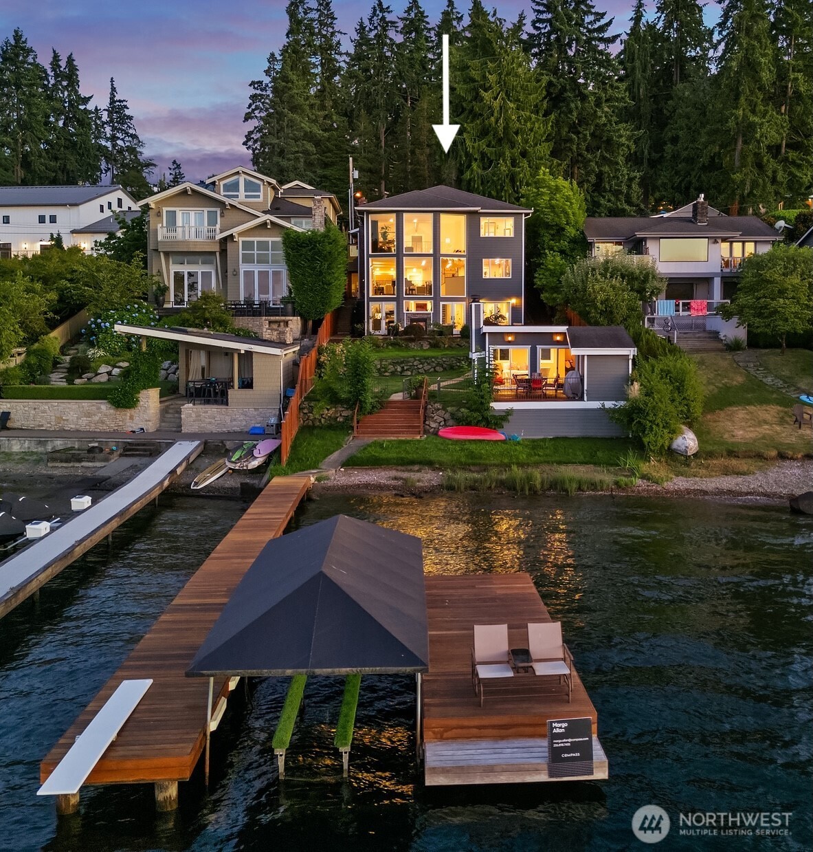 The perfect blend of European flair meets PNW design on the W Coast of Lake Sammamish. Significant in stature & timeless in design, this 5,400 SF estate begs to be enjoyed for generations to come. Massive wrought iron & glass front doors foreshadow the splendor that awaits inside. Soaring ceilings, gleaming hardwoods & walls of glass create an awe-inspiring & airy ambience. Generous use of rich natural stone & custom wrought iron railings throughout. Every high-end accoutrement & more: gourmet kitchen w/walk-in pantry, wine cellar, media rm, luxurious primary suite w/5 pc spa bath, 2 great rms, radiant heat, etc. Welcoming outdoor living spaces w/426 SF charming guest cottage, patios, & newer ironwood dock w/lift & 50' of dreamy waterfront.