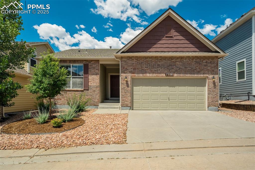 Experience comfort, convenience, and pride of ownership in this beautifully maintained main-level living home, perfectly designed for both relaxation and functionality. Step into an inviting space featuring oak wood floors that flow through the entry, living room, dining area, and kitchen. Vaulted ceilings enhance the spacious feel, while updated light fixtures, new range oven, staggered cabinetry with crown molding and a newer kitchen faucet add a modern touch. The kitchen boasts slate gray, printless appliances, perfect for everyday cooking and entertaining. Fresh carpet will be installed for a move-in ready feel on July 18th and an upgraded back sliding door with a built-in doggy door leads to your private outdoor retreat. Enjoy Colorado’s outdoors with a fully xeriscaped front yard, turf in the backyard, and a drip irrigation system for easy maintenance. A composite deck and back patio are surrounded by mature landscaping—ideal for gatherings or quiet moments. A dedicated dog run keeps furry friends happy and secure. Additional highlights include a covered front entry with exterior brick accents, central A/C, ceiling fans, and a crawl space for added storage. Also the attached 2-car garage features built-in storage solutions to keep everything organized. With mountain views and thoughtful upgrades throughout, this home blends comfort, style, and practical living in a sought-after setting...And provides access to Woodmen Hills Rec Facilities: indoor & outdoor pools, a fitness center, trails & parks! Hurry and schedule your private showing!!