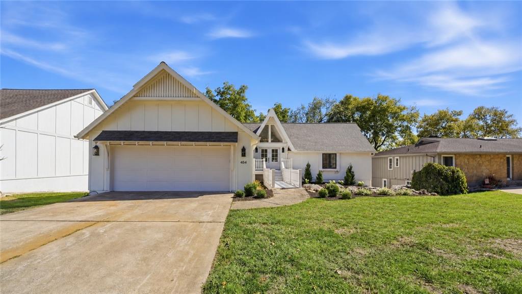 Stunning update/upgrade with bright coastal feel. Lakefront, large covered private dock with single well with boat lift & jetski lift! This home has been reimagined, redesigned inside & outside, ready for you to move in & enjoy! Double doors lead to open plan, soaring entry ceiling & herringbone tile floor. Massive, new Anderson double slider floods area with natural light and expands living space outside to 35x11 Timbertech deck with metal railing & steps down to patio below. Stone steps down to dock! Great room has 18'vaulted ceiling, gas start fireplace. Large, open dining area & dream kitchen! Quartz topped island offers incredible amount of storage. Entire home has custom cabinets w/soft close doors & drawers. Chef's kitchen w/ JenAire 5 burner gas cooktop with custom, vented hood above. Walkin pantry. Off main kitchen, the prep kitchen has double oven, built-in microwave, tons of additional storage, prep & serving space, custom lighting & door out to deck. Primary suite is resort level retreat with private deck, large walk-in closet & luxury bath with massive tiled shower with dual wall showerheads, & large rainshower head from ceiling, niche & bench. Quartz top dbl vanity w/ tons of storage, gorgeous lighting. 2nd bedroom with wood floor, wall of double closets. Hall bath has beautiful tiled floor, tiled shower over tub & quartz vanity. Open staircase to 2nd level loft with skylight. Wide staircase to lower level expands entertaining space easily to lower level. Main family room has 2nd gas start fireplace, new double Anderson sliding doors to expansive patio. BONUS finished space has nearly doubled the family room with speakeasy feel wet bar area with custom paneling, industrial finished concrete floors, unpolished granite topped wet bar with builtin icemaker, microwave, wall mounted TV & incredible whiskey/wine room behind glass panels w/ custom lighted floating shelves & tons of built-in storage. 2 large bedrooms, one with access to patio. tons of storage.