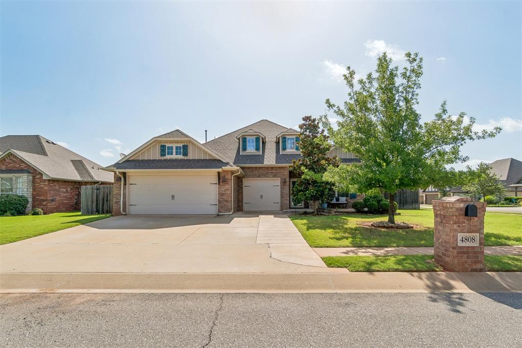 Situated on a generously sized corner lot in one of Edmond's most desirable neighborhoods, this beautifully maintained home offers the perfect blend of comfort, convenience, and community. Enjoy an easy four-minute walk to a highly rated Edmond elementary school, along with neighborhood sidewalks, quiet streets, and exceptional amenities including a community pool, playground, stocked fishing pond, and sand volleyball court.Inside, the thoughtfully designed floor plan centers around a spacious open-concept living area and an impressive kitchen that's built for both everyday living and entertaining. Featuring an oversized island, abundant cabinetry, generous pantry storage, and seamless flow into the living room, it's a space where family and friends naturally gather.A versatile front bedroom makes an ideal home office, guest room, or flex space, while two additional secondary bedrooms offer large closets and comfortable accommodations. The private primary suite serves as a relaxing retreat, complete with a spacious walk-in closet, dual vanities, a soaking tub, and a walk-in shower with dual shower heads.Step outside to a backyard designed for enjoying Oklahoma evenings. The covered patio extends onto an oversized concrete patio, providing plenty of room for outdoor dining, entertaining, or simply unwinding. Gardening enthusiasts will appreciate the five raised garden beds, while the backyard storage shed offers convenient space for lawn equipment and tools.Additional highlights include a built-in storm shelter in the garage. This one won't last long - schedule your showing today!