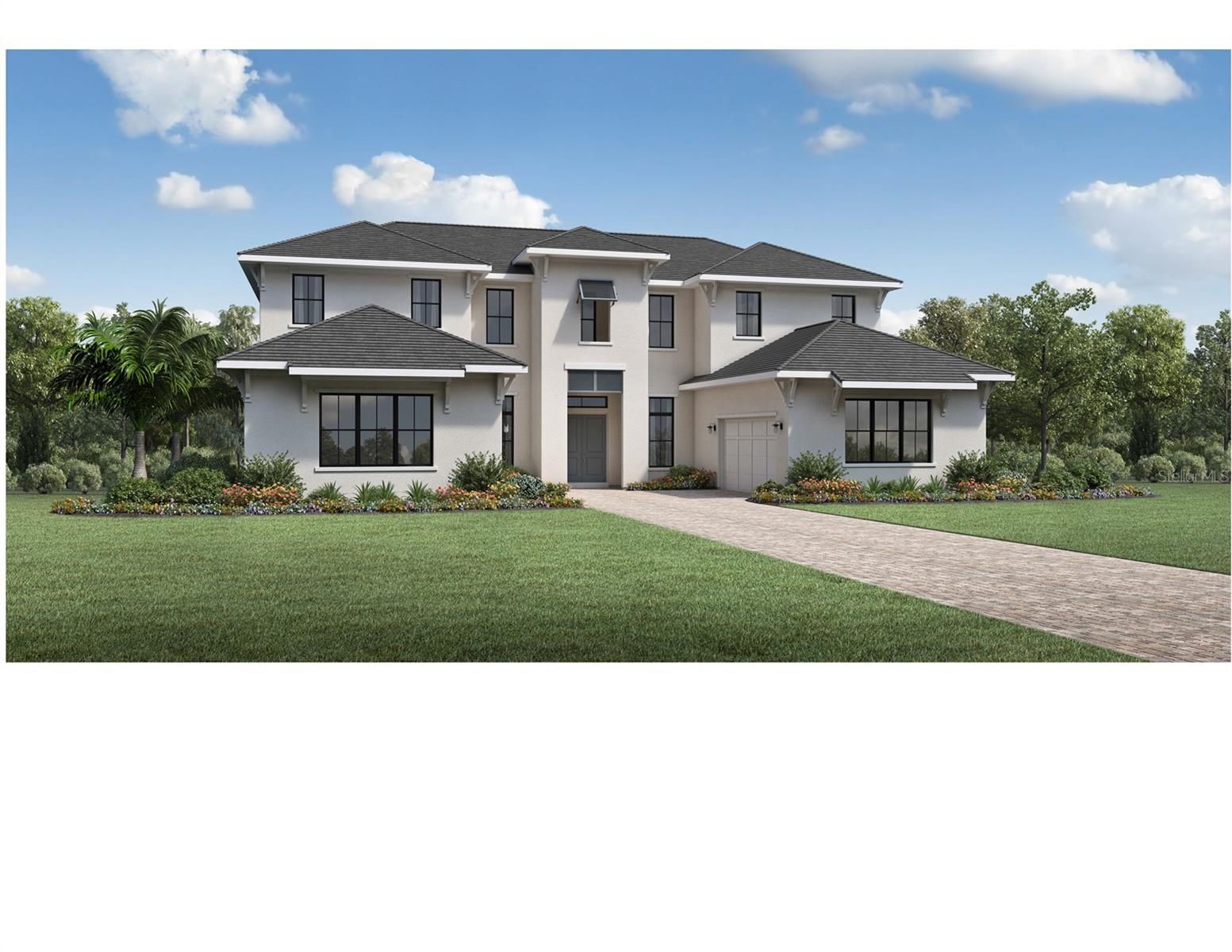 Supreme elegance. The Varen Coastal is an award winning floor plan with impressive entrance hall and double stairs leading to the bridge connecting the two sides of the home's second floor.   The view from the foyer is of the two story high great room and pond beyond.  The home has 12' ceilings on the first floor and 10' ceilings on the second floor.  Built with concrete block two stories high and insulated with foam in the walls as well as the ceiling,  this will be your forever home.   The well-designed gourmet kitchen is equipped with a large center island with breakfast bar, plenty of counter and cabinet space, and ample walk-in pantry. The delightful primary bedroom suite is enhanced by dual walk-in closets and deluxe primary bath with two vanities, large soaking tub, luxe shower, and private water closet. Central to a generous loft, secondary bedrooms feature sizable closets, one with private bath, the other with shared hall bath. Additional highlights include a desirable first floor bedroom suite with walk-in closet and private bath, office off the foyer, bonus room on the second floor in addition to the loft, convenient powder room, large laundry, and additional storage. The home has four garage spaces.  It's your final opportunity to own a Varen in Laurel Pointe Lake Nona!