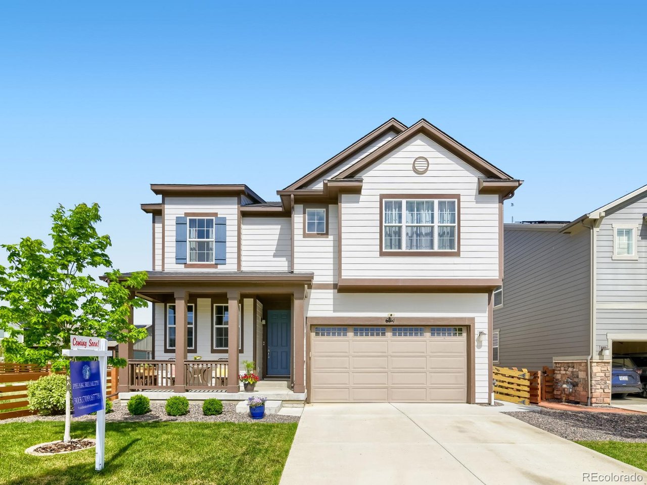 Beautifully appointed home in Colliers Hill subdivision. Open concept living with great room on main level. Large kitchen with granite countertops, stainless steel appliances, 42 inch cabinets and a view of Long's Peak from the dining room!  Private study with half bath on main level, mud room and 8 ft doors provide an upgraded finish. Living room showcases open ceiling to 2nd level, in-wall surround sound system and gas fireplace. Other upgrades include floor to ceiling curtains in the great room, custom blinds on main level, tall baseboards, two tone paint and 8 ft garage door. Covered patio allows for grilling in all seasons! Open loft on 2nd floor brings in tons of natural light, and is wired for surround sound. Upstairs guest bedroom has view of Longs Peak and a full bathroom. Additional east facing bedroom overlooks a small park. Master suite boasts two walk-in closets. The ensuite bath includes extra tall cabinets with marble countertop and under mount sinks. Oversized tile in shower with pebble floor and ceramic porcelain floors provide a spa feel. Full unfinished basement has large windows, gym flooring and 9' ceiling. Agent owner.