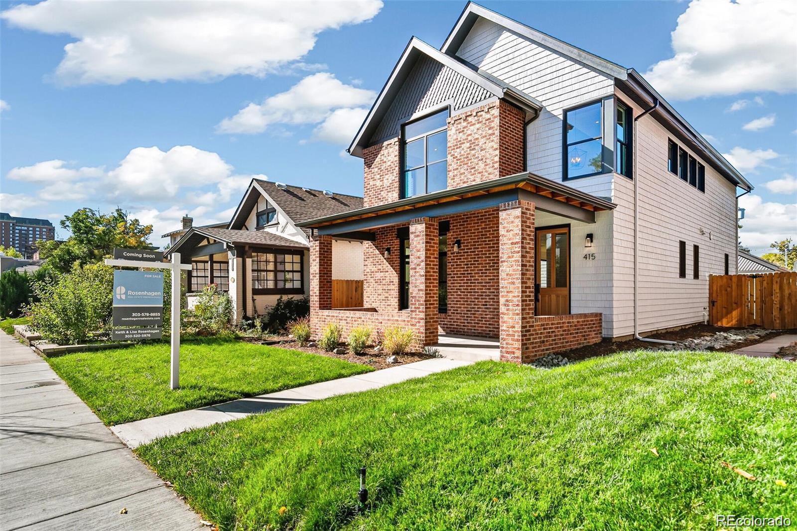 An incredible opportunity awaits you to own brand new construction in the heart of one of Denver's beloved historic neighborhoods. You'll find this home to be a wonderful compliment of past meeting the present, literally built from the dirt up with classic design and repurposed brick from the original 1921 bungalow, all in charming Alamo Placita. Start with the covered front porch that opens to a grand main level featuring soaring ceilings, gleaming oak wood flooring, oversized windows, and custom lighting. The kitchen offers matching stainless appliances, an abundance of cabinet and counter space, and a HUGE quartz island with custom pendant lighting. Sliding glass doors lead to a side-yard repurposed brick patio, perfect for grilling and outdoor dining. The dining area is sunlit from a large window and contemporary french doors, leading to the private, fenced backyard with a second repurposed brick patio, lush yard, and detached large 2-car garage (wired for EV charging). Adjacent to the dining room is the extra deep walk-in pantry (offering additional cabinet and counter space, and appliance storage, or a wine fridge), and a small mud room and door leading to the backyard for garage access. Past the 1/2 bath are stairs to the unfinished basement. Up the luxurious hardwood oak staircase to the generous landing above finds the primary bedroom and two additional guest bedrooms. The primary suite is sunlit with vaulted ceiling, carpeted floor, walk-in closet, and ensuite 3/4 bath with quartz dual sink counter. This level also finds an enclosed laundry room and full bath with white quartz dual sink counter. Additional upgrades include soft-close cabinetry, solar ready wiring, sump pump, radon mitigation system, basement egress window wells with french drains, rough-ins in basement for easy additions. You can enjoy the walkable neighborhood with easy proximity to area restaurants, quaint cafes, city parks, including access to downtown Denver and Cherry Creek amenities.