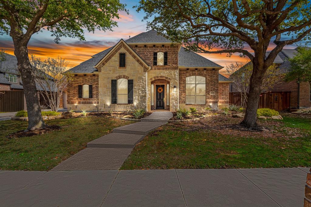 Highly sought after GOLF COURSE LOT in The Trails of West Frisco. Custom built Huntington home privately situated on .27 acre tree lined golf course lot. Home exudes craftsmanship with 8 ft solid core doors, hardwood floors & gorgeous updates throughout. Stunning spiral staircase has hardwood stairs & risers and wrought iron balusters. Floorplan includes 5 BR's  (Primary and One Secondary downstairs), 4 full bathrooms, a gameroom & study. Primary en-suite is privately tucked away & has fully updated spa-like bathroom that features a stand alone tub, separate shower & gorgeous tile work. Kitchen updates include quartzite countertops, subway tile backsplash, white cabinets & SS appliances including a gas cooktop. Spacious Family Room is open to the kitchen & has a wall of portrait windows with scenic views. Private backyard oasis has covered patio, pool and spa, large turfed yard and incredible views. Zoned for Wakeland HS and close to the PGA district, with easy access to The Star.