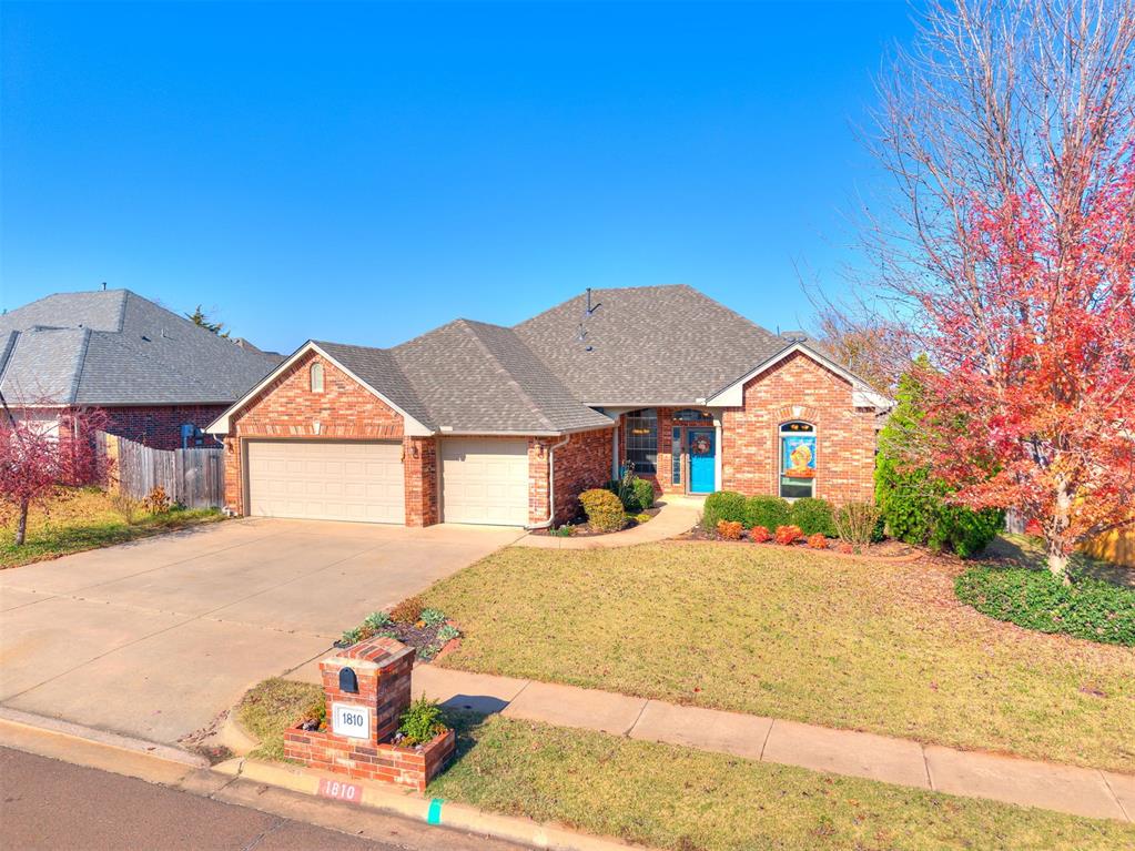 Gorgeous home in East Norman! Located in the Hall Park Addition, this home sits within the Hallbrooke HOA, giving you access to the neighborhood pool and clubhouse. The covered front porch opens into a welcoming layout with a formal dining room to the left and a study to the right. The dining room, framed by beautiful wood pillars, looks into the spacious living area, which features a true hearth, gas-log fireplace, matching wood pillar accents, and a beautifully stained mantel. Large Renewal by Andersen windows—replaced in 2015—fill the home with natural light.The kitchen offers a breakfast bar, dining nook, built-in gas range, electric stove and microwave. You’ll also appreciate the gorgeous tile backsplash and convenient pantry. The dedicated study is thoughtfully equipped with built-in desks, counters, shelves, and cabinets. Wood-look acrylic flooring (installed in 2020) runs throughout the main living areas and study. The primary suite includes private access to the backyard oasis and an en-suite bath with double vanity, jetted tub, separate shower, and a large walk-in closet. All bedrooms feature carpeted flooring and ceiling fans, with the secondary bedrooms sharing a Jack-and-Jill bath. Additional highlights include a 6-person above-ground storm shelter in the garage, a new 2025 roof that has the highly desired grade 4 shingles and a transferrable warranty. This home has updates in all the right places with a 5-ton HVAC unit installed in 2022. From the location to the amenities- it's incredibly easy to call this one HOME.