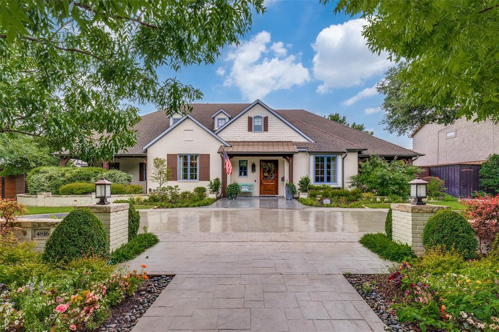 A neighborhood favorite, this beautifully charming home is one of a kind. Welcoming drive up with a circular driveway, two front patios, lushly landscaped with customizable gable lighting. Custom built by Registry Homes for the current owners, this home has been thoughtfully updated and immaculately maintained. The inviting interior offers an ideal floor plan for both entertaining and relaxed family living. The high quality upgrades and features include an engineered foundation with 80 piers to bedrock installed at construction, 10ft ceilings downstairs, four patios, screened back porch with fireplace that serves an a year round living area, master sized secondary bedrooms with ensuite bathrooms, separate workout area with a beverage bar including fridge, Generac generator, remote hurricane screens on side patio doors, security cameras, turfed backyard, flat driveway behind the 3 car garage big enough for basketball or pickleball, commercial grade electronic gate and over 500 square feet of storage! The downstairs master suite with a sitting area or study is a restful space, with remote blackout shades, washer and dryer in primary bathroom closet, plus his and her closets. Two huge additional bedrooms downstairs are perfect for family or guests to have their own space. The elevator provides access to the upstairs and makes taking boxes upstairs for storage a breeze. Impossible to replicate, this dreamy home is ideally located near lots of private schools including Hockaday, Jesuit, St Rita, Good Shepherd, Parish and Greenhill. Walkable to restaurants on Inwood. This home has something for everyone in your family!
