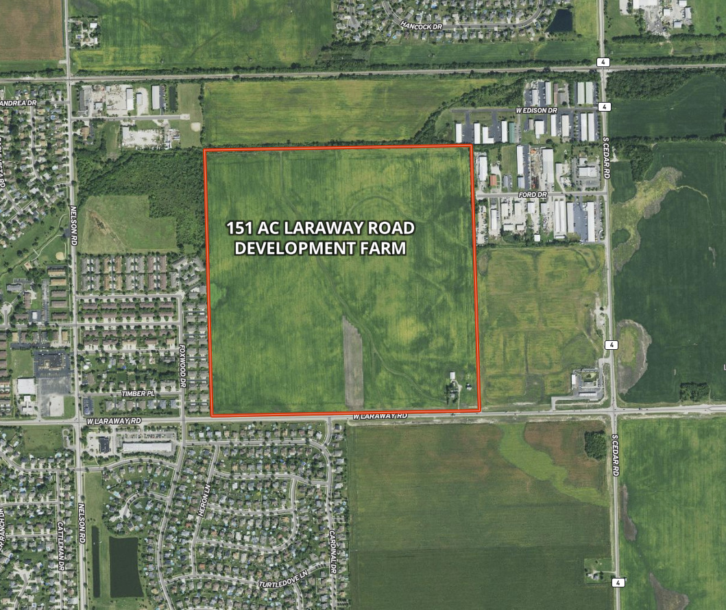 151 Acres in New Lenox, one of the fastest growing Southwest suburbs of Chicago. Excellent New Lenox grade schools and Lincoln-way high school. Both considered some of the best in the state. Frontage on Laraway road, just west of Cedar. Zoned agriculture, but comprehensive plan calls for mixed use residential allowing for higher density. Two Metra stations, Laraway road station is just half a mile east. The main station is at Cedar and Rt. 30 in New Lenox, about 2.6 miles north. Easy access to I-80, I-55, I-355 and I-57. Excellent shopping district along Rt. 30.