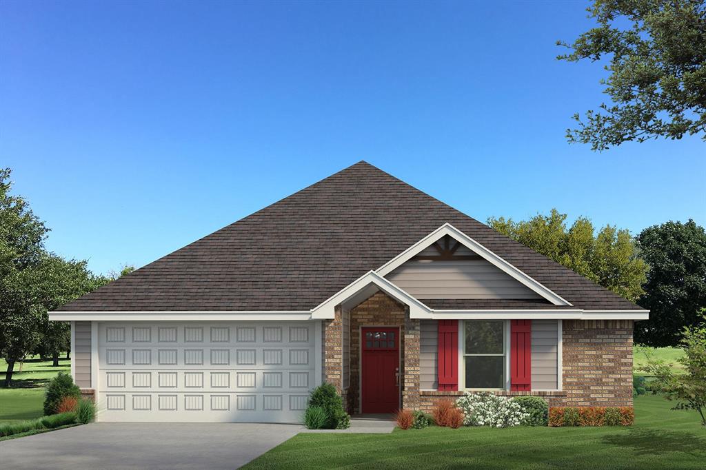 This John floor plan includes 1,310 Sqft of total living space, which includes 1,200 Sqft of indoor living space and 110 Sqft of outdoor living space. There is also a 385 Sqft, two car garage with a storm shelter installed. This new home offers 3 beds, 2 baths, 2 covered patios, and a utility room! The living room includes high ceilings, exquisite wood-look tile, a ceiling fan, the perfect sized windows, and Cat6 wiring. The kitchen spotlights custom-built cabinets with decorative hardware, stainless-steel appliances, decorative tile backsplash, elegant countertops, and wood-look tile. The primary suite features 2 windows, a ceiling fan, our cozy carpet finish, and a sizeable walk-in closet. Attached is the upgraded primary bath, which holds a dual sink vanity complimented by a 3 CM quartz countertop, satin nickel features, and a tub/shower combo. Outdoor living includes fully sodded yards, a smart home irrigation system, and 30-yr weather wood shingles. Other amenities include a water-saving tankless water heater, a fresh air intake system, R-15 & R-38 insulation, and so much more!