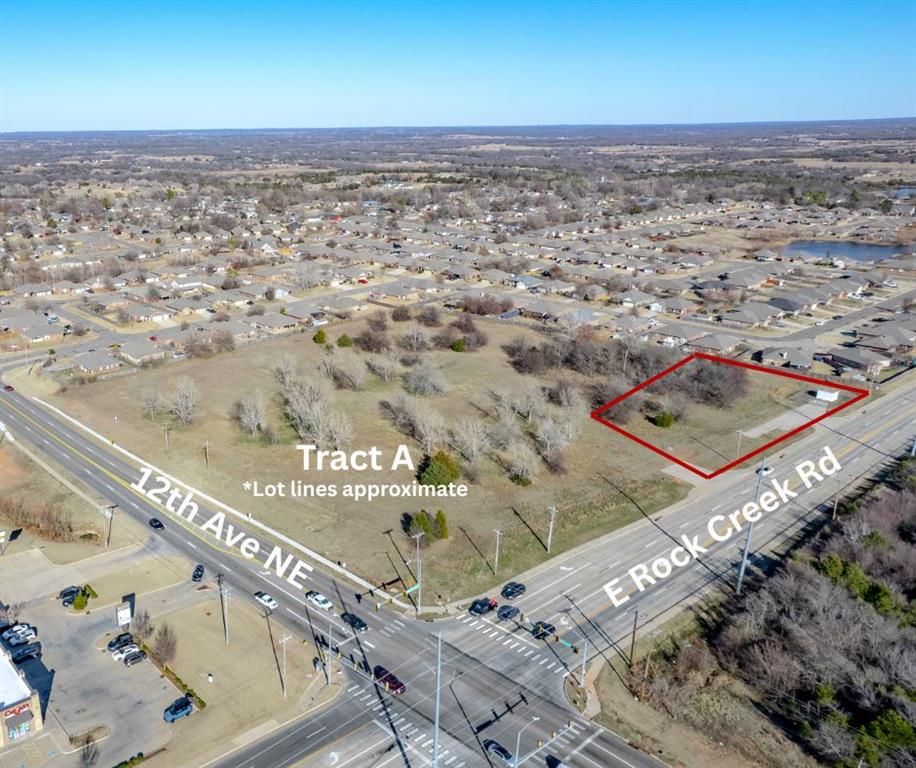 Discover an exceptional development opportunity at the corner of NE 12th Avenue and Rock Creek Road in Norman. Tract A offers 100,888 SF of prime commercial land, zoned C-1, providing flexibility for a wide range of retail, office, or service-based projects. The property boasts excellent visibility and convenient access in a high-traffic corridor, surrounded by established neighborhoods and expanding commercial activity. Since the tracts are not yet platted, the layout and lot sizes can be adjusted to meet specific development needs, offering adaptability for both investors and end-users. With strong demographics, proximity to major roadways, and Norman’s steady growth, this site represents a rare chance to create a high-impact project in one of the city’s most desirable areas. Four total tracts available for purchase. Tract A (MLS#1213637) is 100,888 SF, Tract B (MLS#1213653) is 122,540 SF, Tract C (MLS#1213697) is 38,350 SF, Tract D (MLS#1213728) is 38,350 SF. Each tract is priced at $8 per SF. Owner/Broker.
