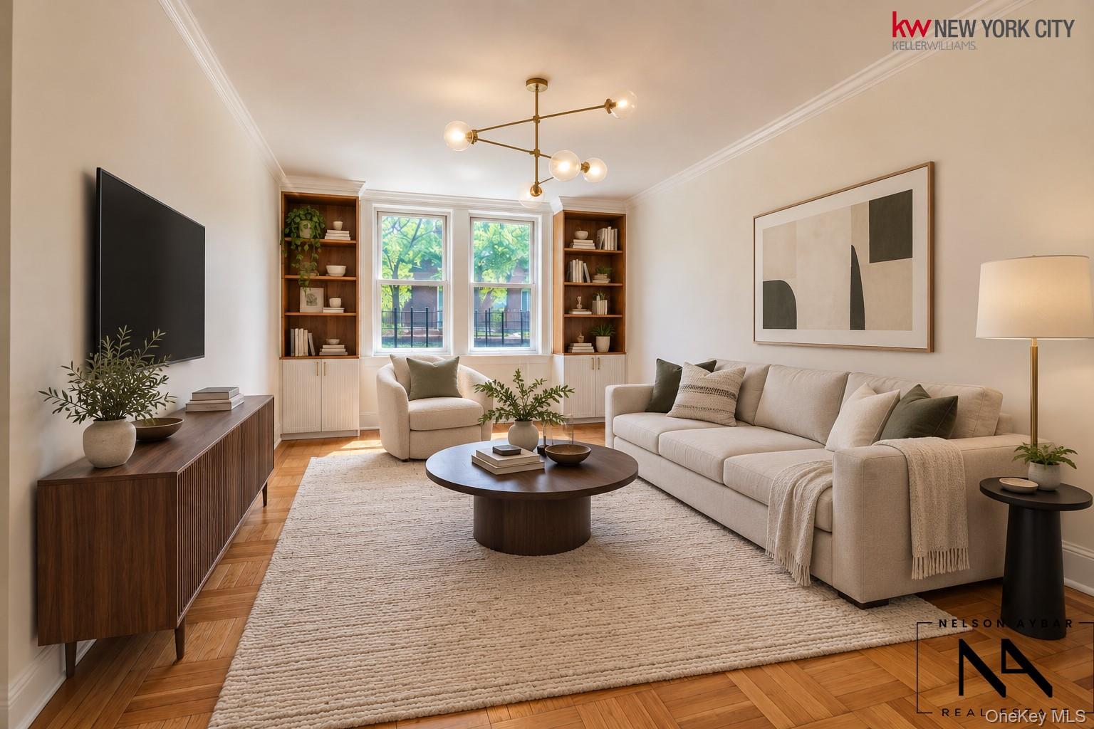 Tucked into the heart of historic Sunnyside Gardens, Apt 103 at Sunnyside Towers offers a rare blend of space, flow, and storage that's genuinely hard to find, all wrapped in the charm of one of Queens' most established, tree-lined neighborhoods.Step through the front door and you're welcomed directly into a defined dining area. To the left, the primary bedroom comfortably accommodates a king-size bed with room to spare, and between it and the rest of the apartment, you'll find an incredible six closets, a rare luxury in prewar-style co-op living.Wander back through the dining area, and the apartment opens into a massive living room, large enough for a full living room setup plus enough room for a dedicated workstation, all bathed in southern exposure natural light.Just off to the side sits a fully renovated, pass-through kitchen outfitted with stainless steel appliances, a gas range, a built-in microwave, and a dishwasher, staying connected to the living space so you're never cooking in isolation.Tucked privately off the kitchen, the second bedroom offers a flexible layout well-suited to a home office, nursery, guest room, or growing family's second bedroom a quiet retreat set apart from the apartment's main living spaces.Sunnyside Towers is a stable elevator building known for a close-knit resident community and amenities that hold their own against newer construction:~ Heated outdoor swimming pool and BBQ/lounge area~ Beautifully landscaped private gardens with pergolas, patios, and seating throughout the grounds~ On-site laundry facilities~ Bike storage, storage room, exercise room, and a live-in superintendent~ Membership access to the exclusive Sunnyside Gardens Park, a 3.5-acre private oasis just steps away, offering tennis courts, playgrounds, sprinklers, a running/bike track, a baseball field, a basketball court, and a handful of annual community eventsThis is a rare chance to plant roots in this landmarked Sunnyside Gardens historic district known for its picturesque, tree-lined streets and true neighborhood feel. Just a block or two away, Skillman Avenue delivers Sunnyside's best local shopping and dining options like The Skillman Restaurant, Claret Wine Bar, Makina, and the newly opened Mriga, plus nightlife with a plethora of bars, while Queens Boulevard and Northern Boulevard add even more retail, supermarkets, BJ's, and restaurant options nearby. Residents also enjoy a Saturday market stocked with local produce, small-batch bakeries, and cafés just around the corner.Commuting into Manhattan is effortless, with the 7 train at 46th Street–Bliss Street just moments away, offering a direct ride into Midtown in about 15 minutes. The Q32 and Q60 buses, plus nearby Citi Bike stations, round out an already excellent transit picture.Virtual staging demonstrates furniture placement possibilities. Contact for your private viewing.