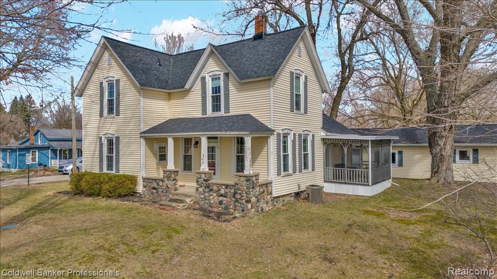 One-of-a-kind historic home in the Village of Attica! Originally built in 1851 by the founder of the area, this distinctive home beautifully blends historic character with thoughtful modern updates. Inside, the home offers a warm, timeless style with a classic traditional floor plan and an inviting interior that feels refined, comfortable, and full of charm.Set on a park-like lot with many mature trees, this property offers the feel of country living while remaining close to everyday conveniences, including a nearby grocery store, park, and the charm of a small, friendly neighborhood with quiet neighbors.Upstairs, you’ll find 3 bedrooms, including a spacious primary suite with a full bath, freestanding shower, and jetted tub. With 3 full bathrooms total, the home offers excellent flexibility for everyday living and guests. On the main floor, the library with built-in bookshelves adds character and could also function as a 4th bedroom if needed. A private office with French doors provides a great work-from-home space, and the first-floor laundry room is a rare and valuable feature in a home of this age.Outside, the property continues to impress with a 4-car garage with 220v power, a shed, and a peaceful setting that feels both private and welcoming. Important updates include a new septic system installed in Summer 2025, with the tank also inspected and approved, as well as a newer roof with warranty. For additional peace of mind, a home warranty is included. Because cold weather did not allow time to complete the exterior trim painting, the seller is also offering a paint allowance, giving the next owner the opportunity to finish that detail to their liking.Easy access to Lapeer, Imlay City, North Branch and surrounding areas. Also, school of choice!This is a rare opportunity to own a truly special home that combines history, charm, space, and modern comfort in a setting that is hard to find.