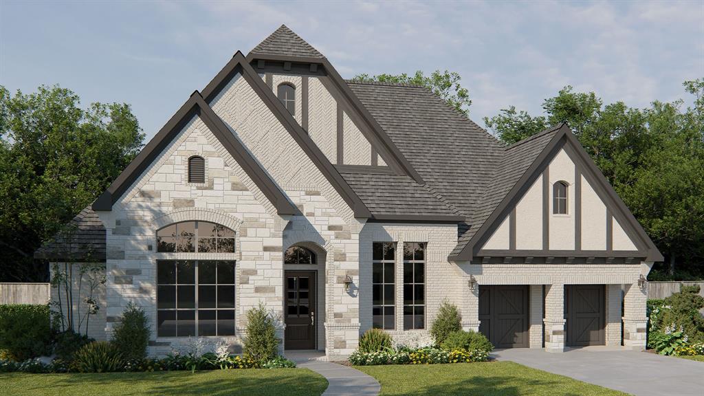 Home office with French doors set at entry. Formal dining room and game room with French doors frame extended entry. Family room with a decorative beamed ceiling, sliding glass door and fireplace opens to morning area and kitchen. Kitchen hosts elongated island with built-in seating space. Primary suite includes bedroom with wall of windows. Dual vanities, freestanding tub, separate glass-enclosed shower and large walk-in closet in primary bath. All secondary bedrooms feature private baths. Soaring ceilings and large windows add to this generous four-bedroom design. Extended covered backyard patio. Mud room leads to three-car garage.