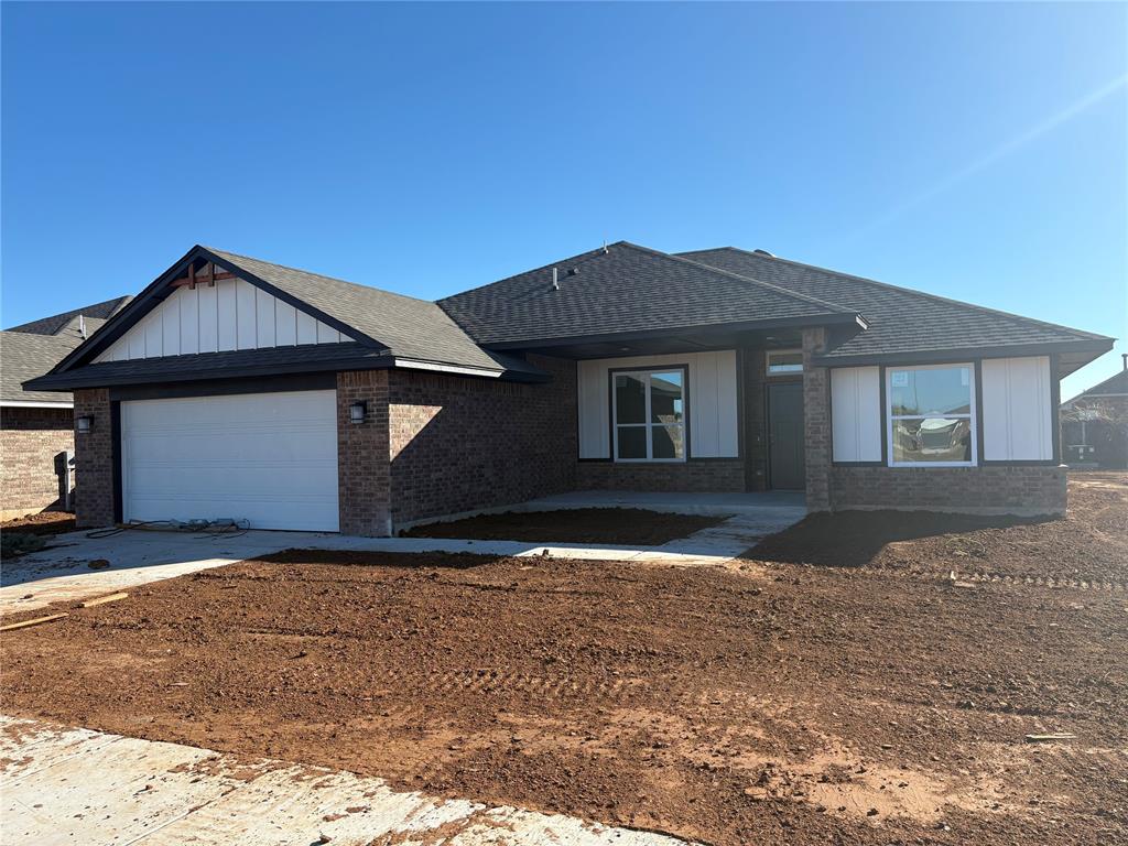 Call today to check the current status of this beautiful home. This thoughtfully designed floor plan features three generously sized bedrooms plus a dedicated home office elegantly separated by a sliding barn door for privacy and style. The L-shaped kitchen, anchored by a large center island and coffee bar, offers ample prep space and an efficient workflow which is perfect for both everyday living and entertaining. High-end finishes include quartz countertops, under-cabinet lighting, a gas range, and wood-look tile flowing seamlessly throughout the main living areas to create a warm, inviting atmosphere. The spacious primary suite is a relaxing retreat with a luxurious soaking tub, a tiled walk-in shower, and dual vanities for added convenience. Two additional bedrooms provide plenty of space. Located in a growing northwest Oklahoma City neighborhood, this home provides quick access to the Kilpatrick Turnpike, I-40, and I-44 for easy commuting across the metro. You are also just minutes from NW Expressway, shopping, dining, schools, and parks. Built for lasting performance and value, this home includes premium upgrades rarely found nearby such as a pre-piered foundation for added stability, tornado safety straps, radiant barrier decking for energy efficiency, Schluter shower system for superior waterproofing, Uponor PEX plumbing, 16 inch on-center framing, a Navien tankless water heater, and Low-E Thermalpane windows. Do not miss the opportunity to secure this exceptional home before completion. Schedule your showing today.