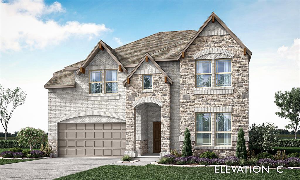 NEW! NEVER LIVED IN. Construction estimated finished March 2026. Live on a corner lot in Bedford's newest community, Grace Park, in a beautiful Bloomfield Homes Violet IV! Two-story with 5 bedrooms and 4 baths, smartly designed to give everyone their own zone while keeping the shared spaces central. The first impression starts outside with a brick and stone façade, buff mortar detail, and 4 exterior uplights that sharpen the look after dark, then shifts inside to a foyer that quickly branches into the home’s flexible front wing—Bedroom 5 is positioned as a true bonus space with a nearby full bath, perfect for a study setup, guest room, or hobby space. Past the entry, the plan opens wide - Engineered wood flooring carries through the central stretch of the home and straight into the family room where a fireplace rises with tile all the way to the ceiling. The kitchen doesn’t sit on the sidelines; it’s built to be part of the moment, with quartz countertops throughout, a large island with a deluxe cabinet finish, contemporary hardware, built-in stainless steel appliances, and pendant lights. A white gloss hex backsplash keeps the lines crisp, and the dining space is tucked close for easy hosting. The primary suite stays on the first floor for privacy, with a spacious bath featuring a separate tub and shower, upgraded finishes, and a walk-in closet. Upstairs changes the pace—game room at the center, media room set apart, and 3 secondary bedrooms supported by 2 full baths so the level functions smoothly day to day. Practical finishes round it out with tile flooring in baths and laundry, 2-inch faux wood blinds, a covered patio, and a 2-car garage. Give Bloomfield Homes a call to learn more about this special home!