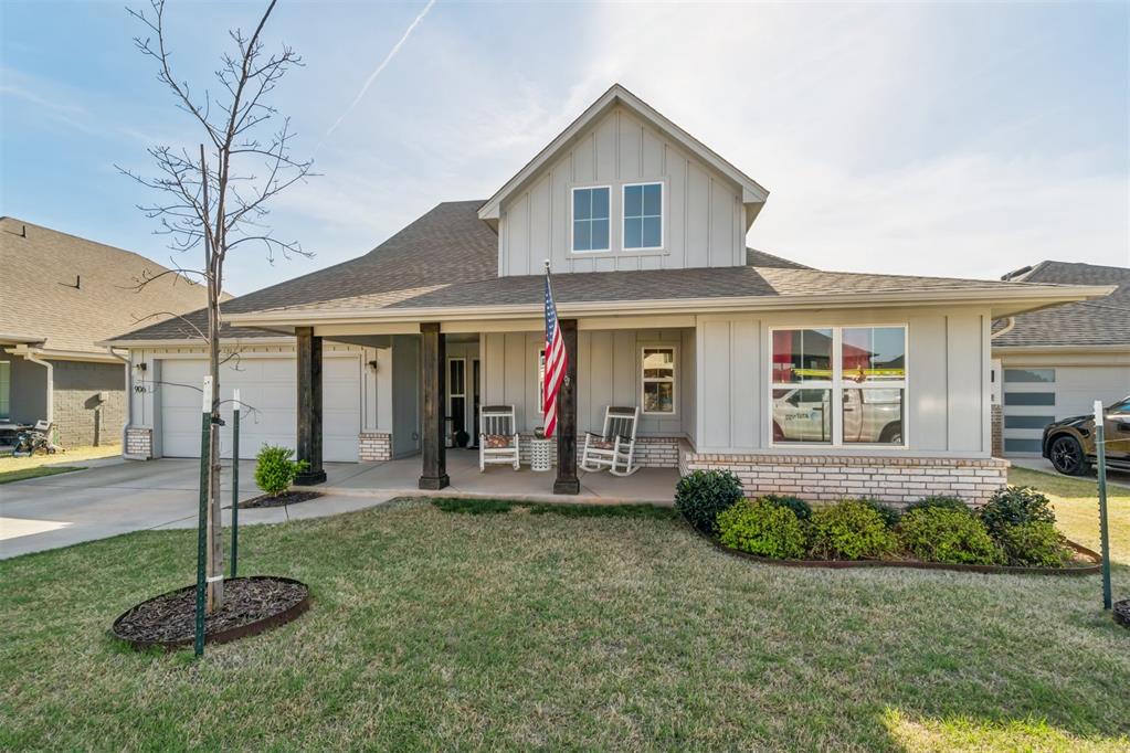 Welcome to 906 Mount Irving Way in Norman, located in the scenic community of Red Canyon Ranch. This thoughtfully designed 2,370 sq ft home offers a true 4-bedroom layout—or the flexibility of 3 bedrooms plus a dedicated office or flex space—perfect for today’s lifestyle.The kitchen features quartz countertops, built-in appliances, and a gas range—ideal for both everyday living and entertaining.The living room showcases engineered wood flooring, a cozy fireplace, soaring cathedral ceiling, and a stunning wall of windows that fills the space with natural light.The spacious primary suite is designed with convenience in mind, offering a 5-foot walk-in shower, wrap-around closet, and direct access to the utility room which has great counter and cabinet space!Step outside to enjoy the expanded covered back patio—perfect for BBQs, gatherings, and relaxing evenings—along with a fully landscaped and fully fenced backyard.Additional features include a remaining builder structural warranty and energy-efficient construction with Ideal Homes’ guaranteed heating and cooling usage.Red Canyon Ranch offers scenic views, rolling hills, a playground, and peaceful walking trails, all surrounded by Norman’s unique natural landscape.With new construction still ongoing in the neighborhood, this home offers a move-in ready option with added upgrades, completed landscaping, and exceptional value—priced to sell.