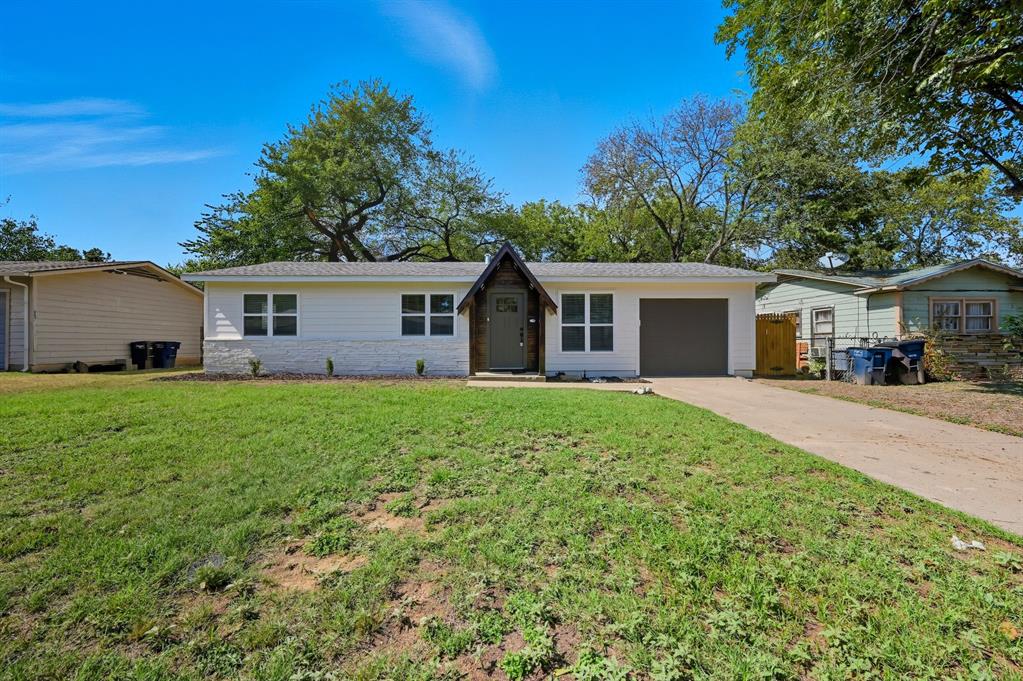 Welcome home to this beautiful move in ready 3 bedroom one and half bathroom home. Custom wooden entry way located conveniently to Fort Worth and major highways. This property has been carefully looked after with a new roof, windows, foundation, appliances, and countless upgrades. The custom kitchen offers ample storage, new appliances, built in trash can, and high end quartz counter tops. The bathrooms are new featuring high end faucets, Calcutta tile, and shiplap walls. This home has waterproof LVP throughout, six inch baseboards, new fans, lighting, and recessed lighting. Foundation paperwork attached. This home has a built in laundry room with ample storage and shelving. The backyard offers mature trees that are trimmed up for shade in the summer with a new patio off the back door. Large backyard would be perfect for pets. The garage has a new opener, door, and textured paint. New washer, dryer, and fridge convey with acceptable offer. Agent is owner.
