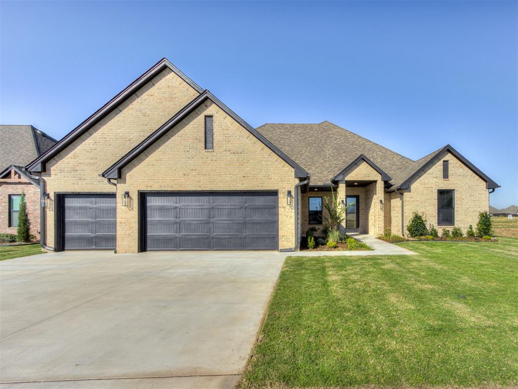 Custom details, a flexible floor plan, and plenty of space come together at 4109 Havasu Road in Sendera Lakes. This 2,573 sq ft home features 3 bedrooms, 3 full bathrooms, a pocket office with double barn doors, and a flex space that can serve as a 4th bedroom, playroom, or second living area. The open kitchen and living area features quartz countertops, a farmhouse sink, solid wood cabinetry, two pantries, under-cabinet lighting, stainless steel appliances, and a gas fireplace. The primary suite includes a freestanding tub and walk-in shower, while wood-look tile runs throughout the main living areas. Outside, you'll find an oversized covered patio, fully sodded yard with irrigation, full-house gutters, and a 3-car garage. Additional features include a 2-zone HVAC system, high-efficiency furnace and condenser, and a 1-year new home warranty. Sendera Lakes offers a neighborhood pool, clubhouse, and playground with Moore Public Schools.