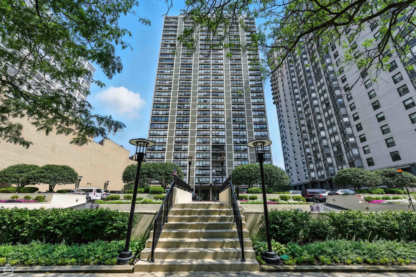 Welcome to one of the most unique homes on the lakefront - a rarely available D-Tier in the iconic Horizon House. This building sits parallel to the shoreline, giving you a front-row seat to sunrises over Lake Michigan and sunsets over the city. This spacious condo, approximately 2,000 sq. ft., features 3 bedrooms and 2 bathrooms and has been thoughtfully updated with a bold, designer touch. The open living space feels like a curated gallery, filled with light and personality. The kitchen is both stylish and functional, with glossy cabinetry, a waterfall-edge island, stainless steel appliances, and a statement backsplash that ties it all together. Step outside to the oversized, covered balcony with a retractable screen - it serves as more of an outdoor living room, complete with a ceiling fan, lush plants, and ample space to lounge. Inside, each room has its own unique vibe. The primary suite feels like a boutique hotel, featuring a renovated bathroom and plenty of closet space. The other two bedrooms offer flexibility for guests, an office, or a creative space - all with great natural light and stunning west views. You'll also appreciate the in-unit laundry room, equipped with a full-size washer and dryer, and a utility sink. Building amenities include a rooftop pool, two fitness rooms, on-site parking, 24-hour door staff, and direct access to the beach and lakefront trail right from the lobby. Plus, you're just blocks away from Mariano's, Whole Foods, the Red Line, and all the vibrant energy of Andersonville and Edgewater. Homes like this don't come around often- this one is truly something special.