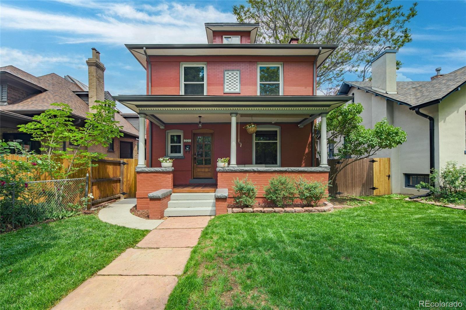 A rare opportunity to own a classic Denver Square in the heart of Congress Park. The home welcomes you with a super enjoyable front porch that will allow you to get to know your neighbors. The interior begins with a functional formal entry—not just an awkward open space like most Denver Squares—featuring professionally built-in seating and closet storage. The entry flows into a large formal living room centered around the original fireplace and mantel, which then connects to a spacious dining room with original built-in shelving. The open-concept kitchen is equipped with stainless steel appliances, a generous pantry, and a seamless connection to the living areas. A powder room completes the main floor.The second floor is uniquely configured with three bedrooms an office and 2 bathrooms (1-full 1-3/4). The versaile third floor offers a bonus room, suitable for a clubhouse, studio, or just easily accessible storage.The finished basement provides a fourth bedroom with an egress window, alongside a newer furnace, laundry area, and additional storage.Out back you will find a private backyard with a patio and ample room for gardening or play. A newer, oversized two-car garage provides secure parking and additional utility.The home is situated within the East High School district, this residence is blocks from Congress Park’s best amenities, including local breweries, restaurants, boutique shops, and the park itself. All of this is only capped off by being on located on one of the nicest and most friendly blocks.