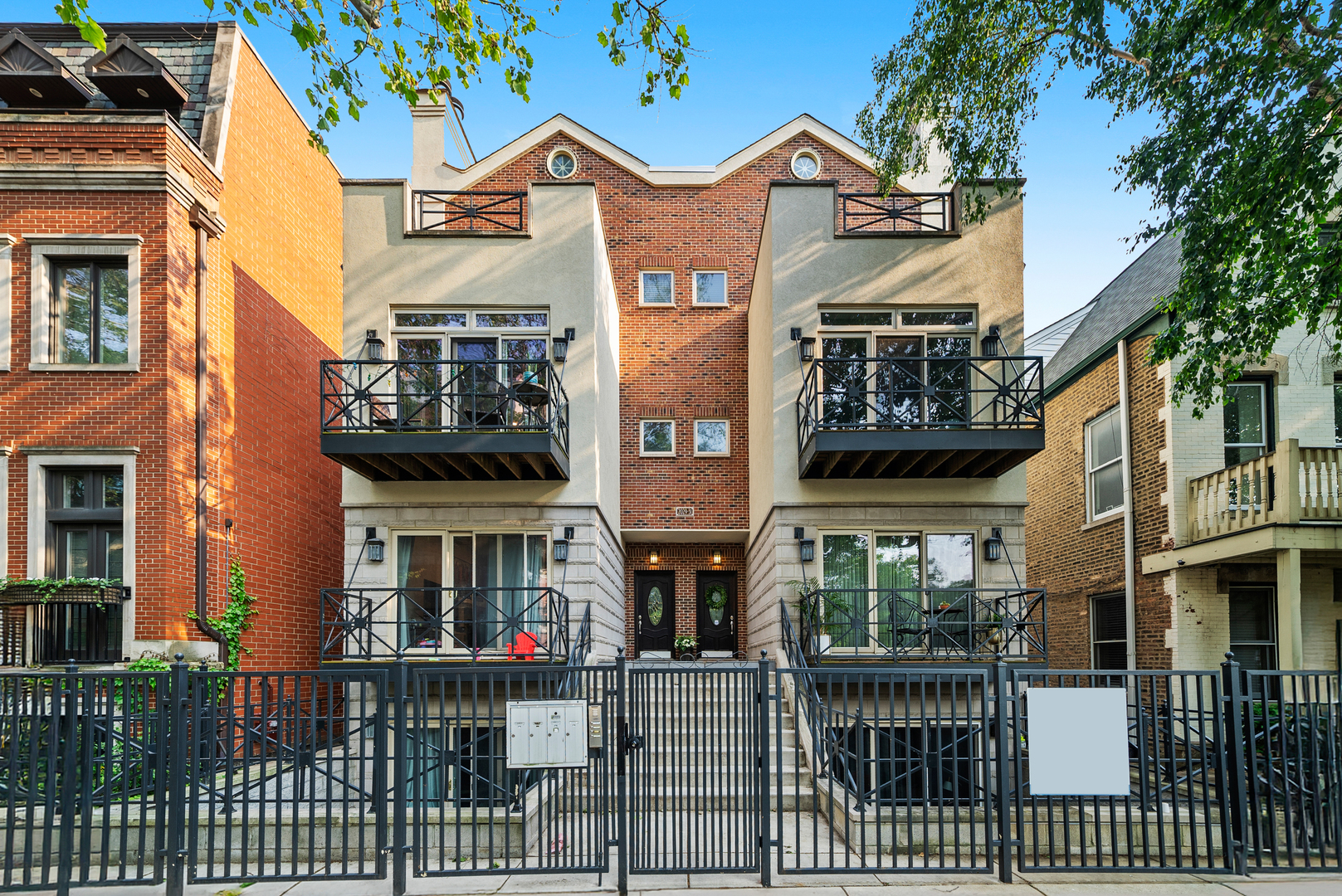 Stunning & Rare 3 Bed / 3 Full Bath Penthouse Duplex-Up in the Heart of Bucktown with Multiple Outdoor Spaces! This beautifully designed home features an open-concept layout with a gourmet kitchen and high-end finishes throughout. Enjoy rich hardwood floors, vaulted ceilings, and skylights that fill the space with natural light. The spacious primary suite includes two walk-in closets, marble tile, double sinks, a Jacuzzi tub, and a separate shower. Outdoor living is unmatched with a dramatic private roof deck and FOUR private balconies-perfect for entertaining or relaxing. Garage parking included -  garage is wired for EV charger! Just steps from Damen Ave, the Blue Line, and easy access to 90/94. Unbeatable location! Take a 3D tour-click the button to virtually walk through every detail of this incredible home.