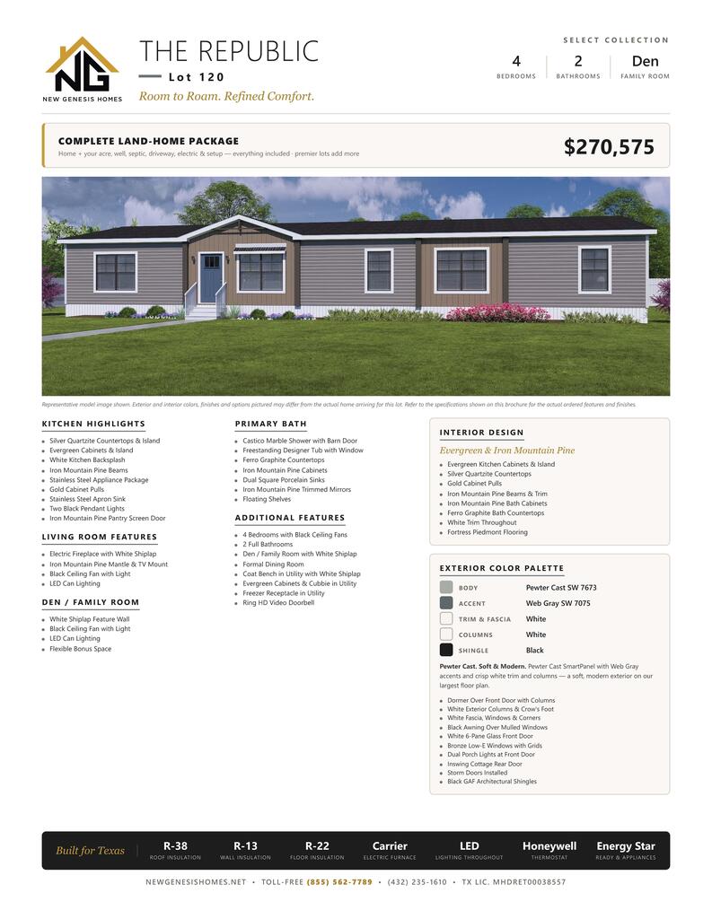 Welcome Home! Beautiful 4 Bedroom, 2.5 Bath manufactured home. Many Luxury upgrades. Price includes land and improvements. Turnkey and your home! Greenwood ISD! HOA is $150/Year. Lot 128. Check out our website: NEWGENESISHOMES.NET.
