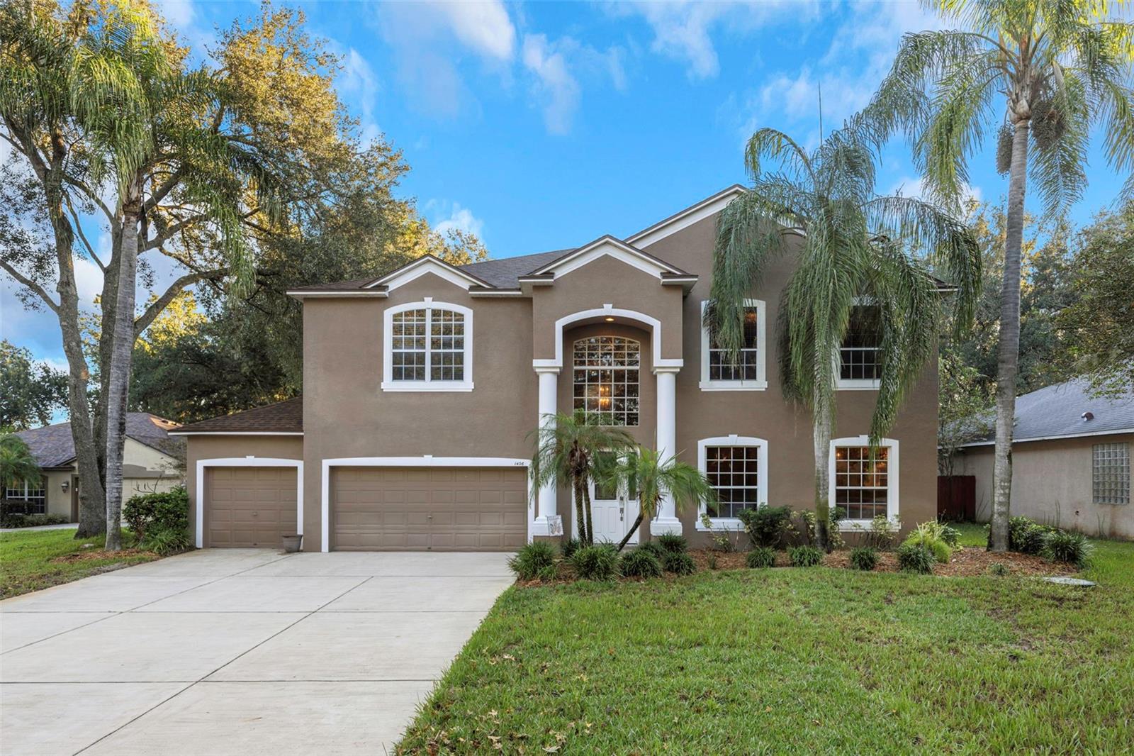 Virtually Staged. Space, privacy, and Florida living at its best in Wyndgate! Offering 3,680 square feet, 5 bedrooms, a massive bonus room and large loft (basically a 6 bedroom house with a possible 7th bedroom conversion). This beautiful home boasts 3 bathrooms, a 3-car garage, and an expansive 0.4-acre backyard. This impressive home is tucked inside the highly sought-after gated community of Wyndgate. Upon entering, you’re welcomed by soaring ceilings, a beautiful statement chandelier, and abundant natural light that creates a bright, airy feel and an inviting first impression. Designed for both everyday comfort and effortless entertaining, the main level features a seamless flow between the dining room, kitchen, breakfast nook, living room, and flexible living space. Upstairs, an open view overlooking the foyer creates a beautiful connection between levels, while the spacious loft, dedicated office, and additional bedrooms provide room to work, relax, and grow. The generous primary suite offers a private en-suite bath and dedicated closet space, while a main-level bedroom with a nearby full bath adds versatility for guests or multigenerational living. Outside, enjoy your own private Florida retreat with a heatable saltwater pool and an oversized backyard that feels like a park of your own. The saltwater system was installed in 2020, and major updates include a 2023 roof, a new electric water heater installed in June 2026, upstairs A/C unit 2025, and a new sprinkler control box installed in October 2026. Additional highlights include public water, irrigation supplied by the neighborhood well, and an insulated attic. Enjoy the added value of no CDD fees and low HOA dues, along with an X flood zone designation; buyers should verify insurance requirements with their insurer and lender. Conveniently located with access to I-275 and I-75 for travel to Tampa, Hyde Park, and surrounding destinations, this Wyndgate home combines generous living space, thoughtful flexibility, and an exceptional outdoor setting. Schedule your private showing and discover the space, comfort, and Florida lifestyle waiting for you!