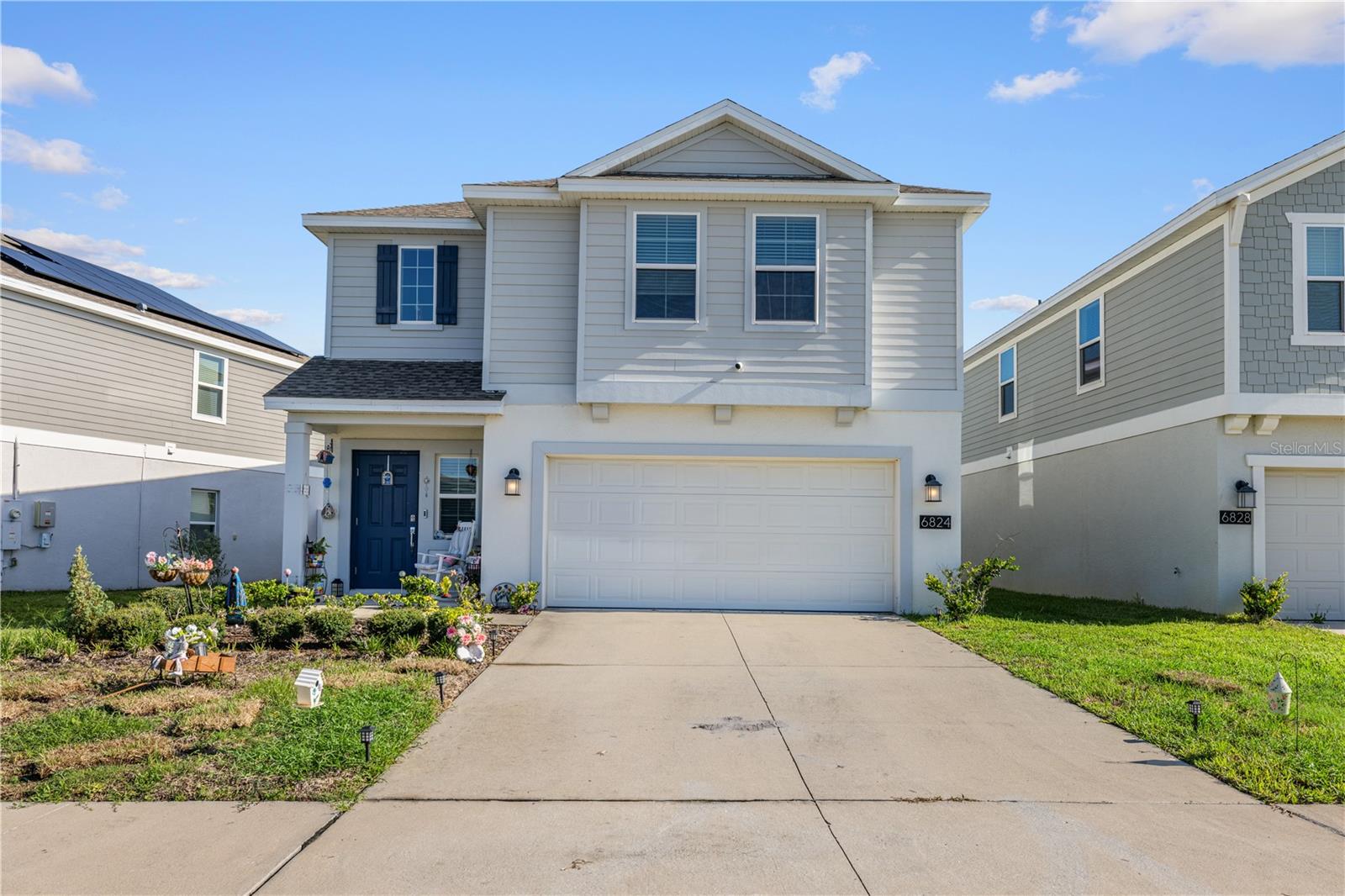 Welcome to this beautiful 4-bedroom, 2.5-bath home in the sought-after Trinity Lakes community! Built in 2022, this two-story home offers 1,871 sq ft of living space with an open floor plan, a modern kitchen with stainless steel appliances, an upstairs loft, and a private primary suite with dual sinks and a walk-in shower. Solar panels are already installed and will be transferred to the new owner. Enjoy community amenities including a pool, fitness center, playground, parks, and walking trails.