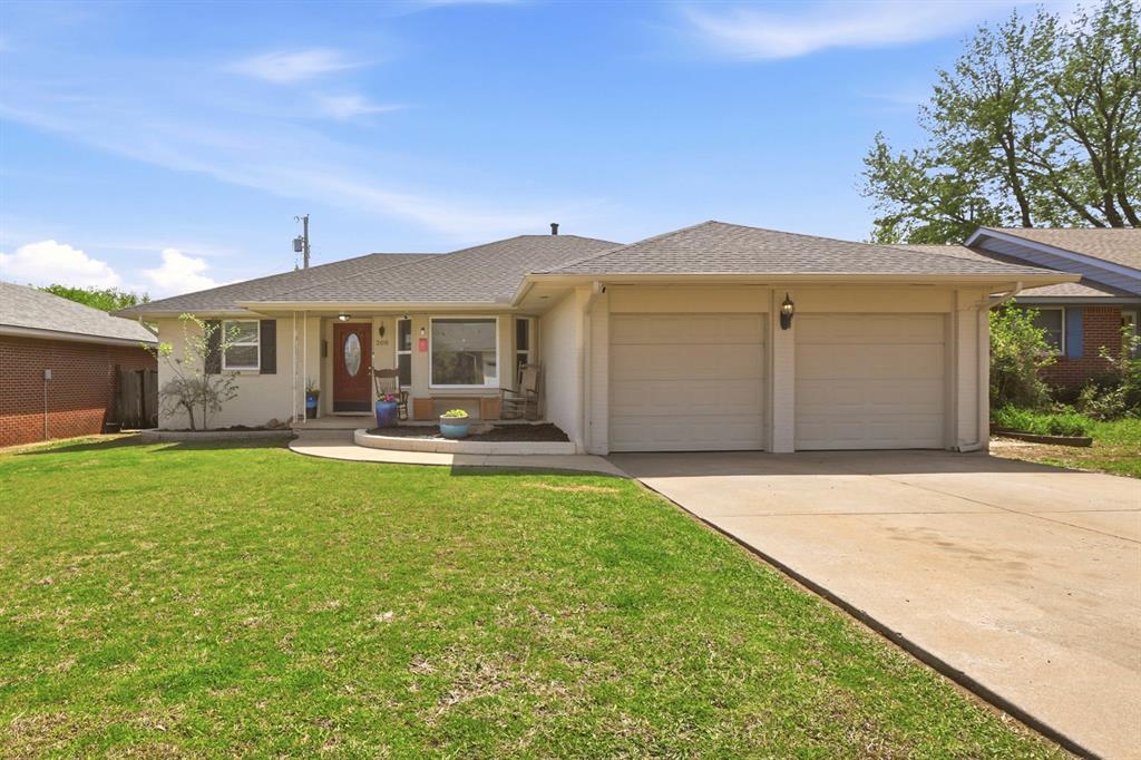 Welcome to your perfect Edmond retreat with an amazing location! This charming 3 bedroom, 2 bath home, lovingly owned by the same family since it was built, offers two living rooms or a bonus/office, a large fenced backyard, a covered front porch, a backyard with a big patio, and a cozy brick fireplace to relax by. The updated kitchen has a built-in oven, and both the kitchen and guest bathroom have been refreshed. Paint freshened up throughout, bright colors, and ceiling fans in every room. The roof was replaced in early 2023, and the windows were updated around 2020.  All of this, just minutes from shopping, dining, and highway access. Don’t miss out—come see it today! 3D walk through and floor plan provided.  Photo of second living room has been virtually staged to show its beauty. (Floor is carpet).  All information is in provided in good faith.  Buyer to verify all information.